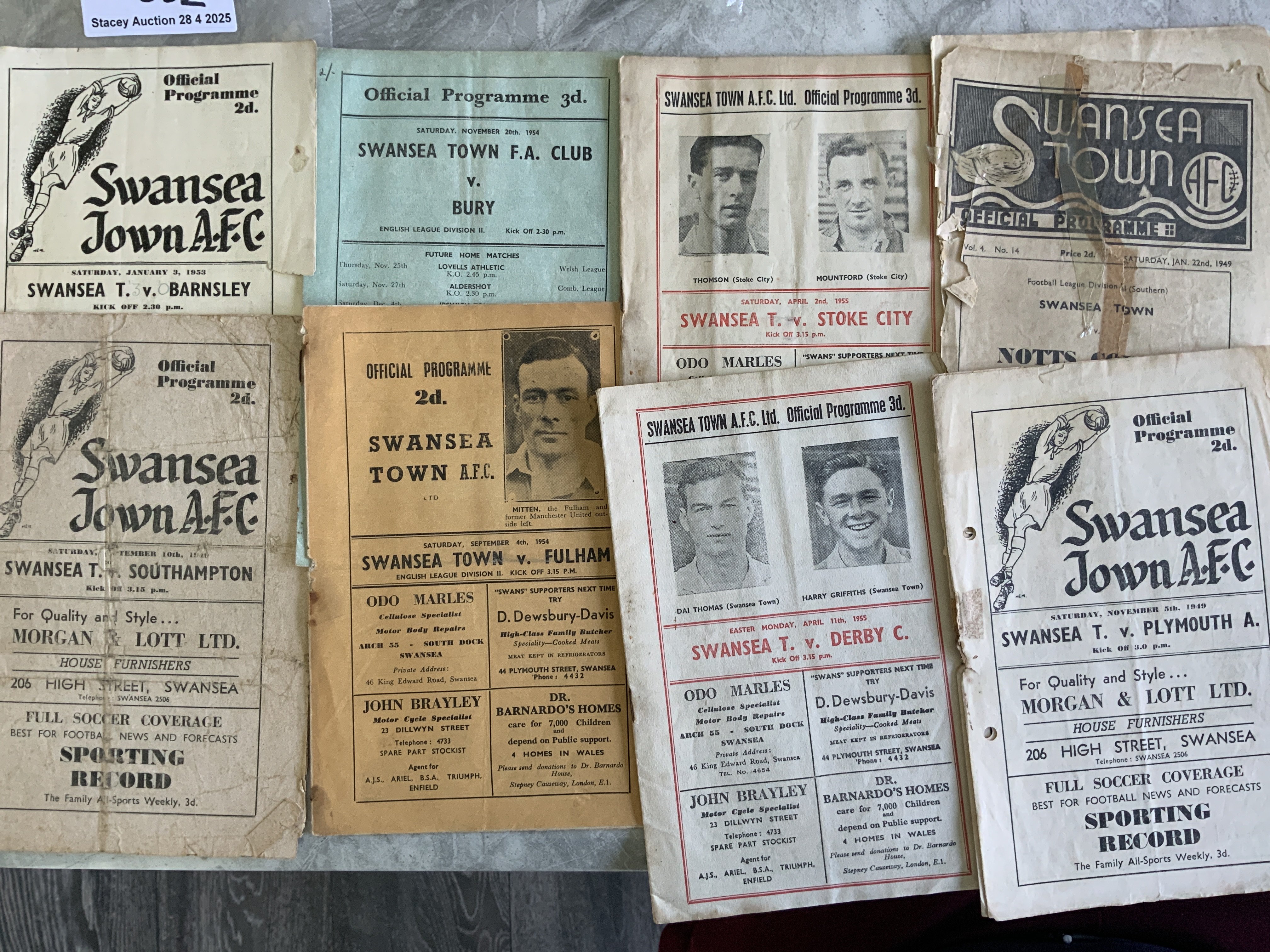Swansea Home Football Programmes: Mixed conditions with some poor. 3 from the 40s plus 8 from the 50s.