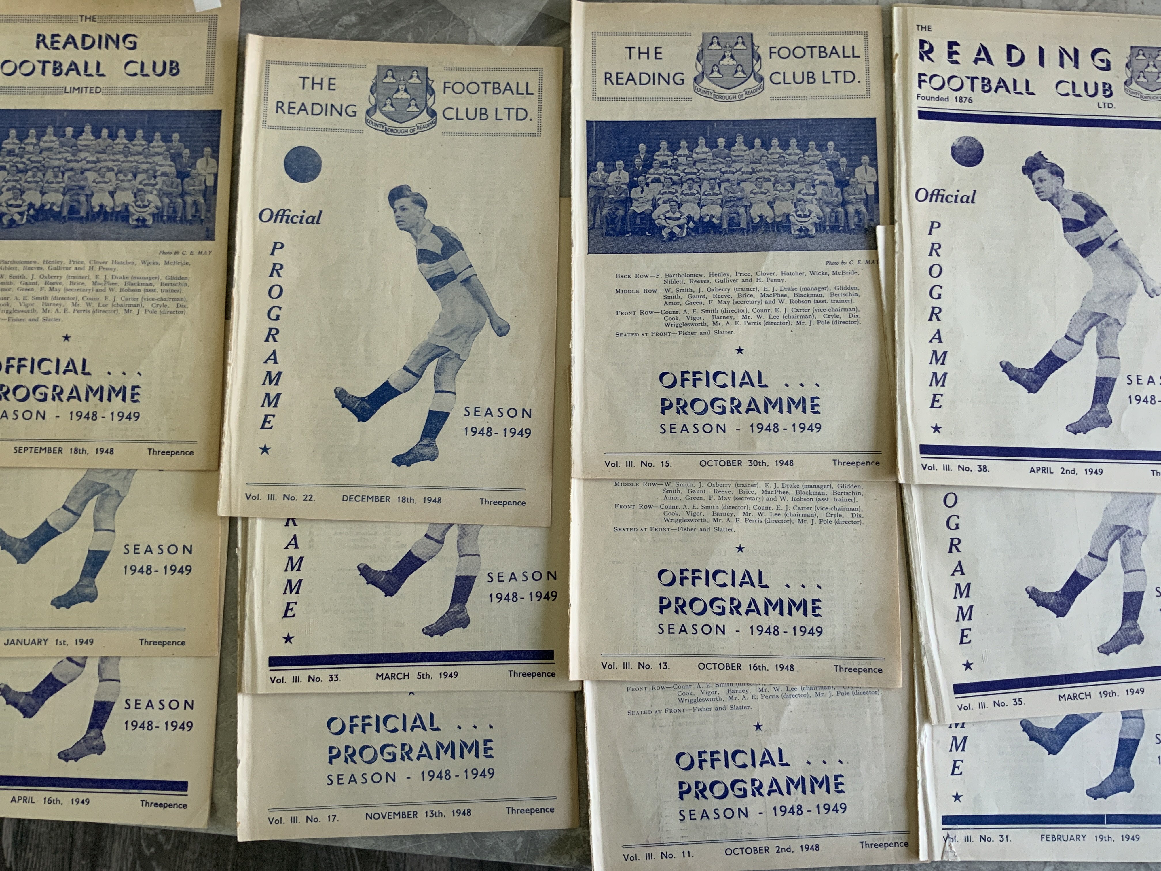 Reading 48/49 Home Football Programmes: Excellent condition ex bound with covers to include Millwall Brighton and Norwich. (12)