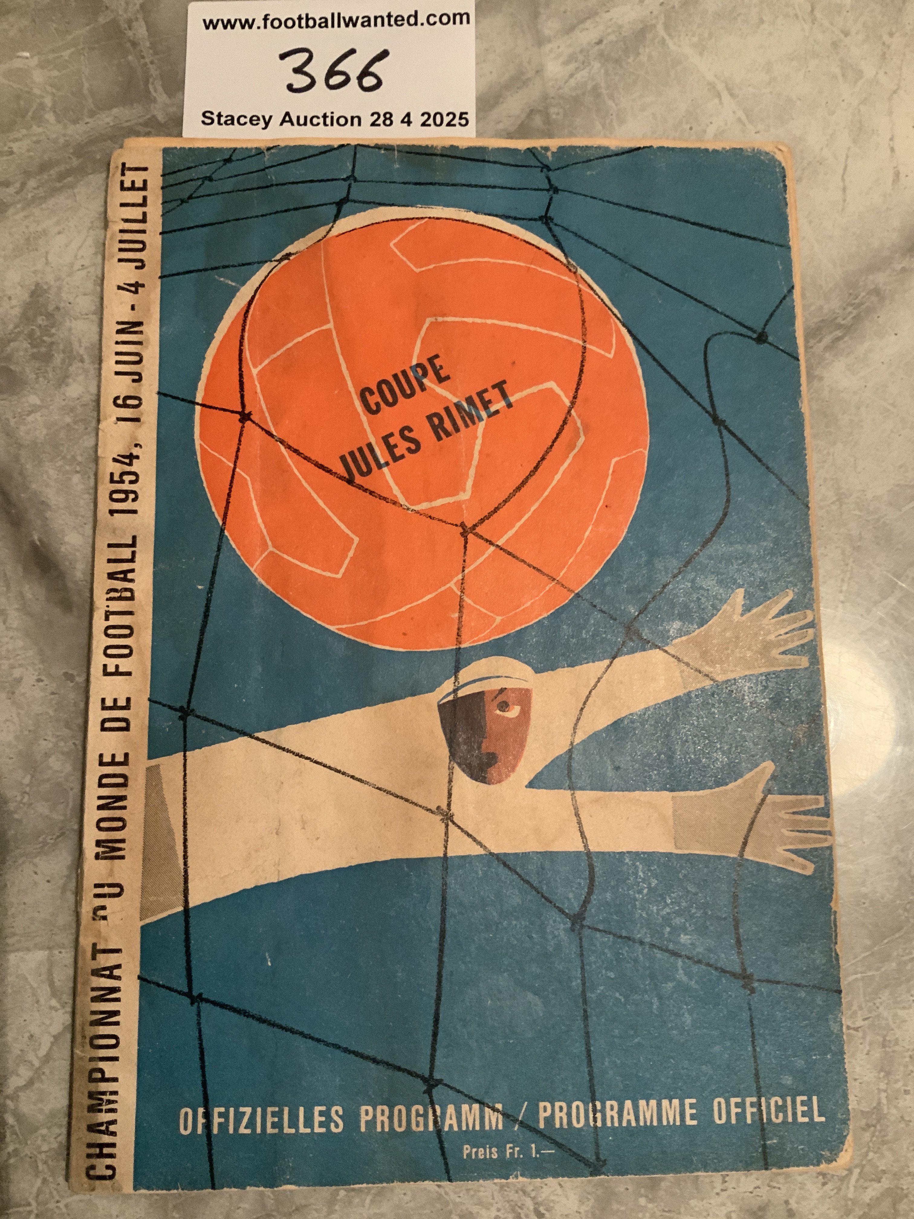 1954 World Cup Semi Final Football Programme: Uruguay v Hungary in fair condition with staples removed team changes and light staining.