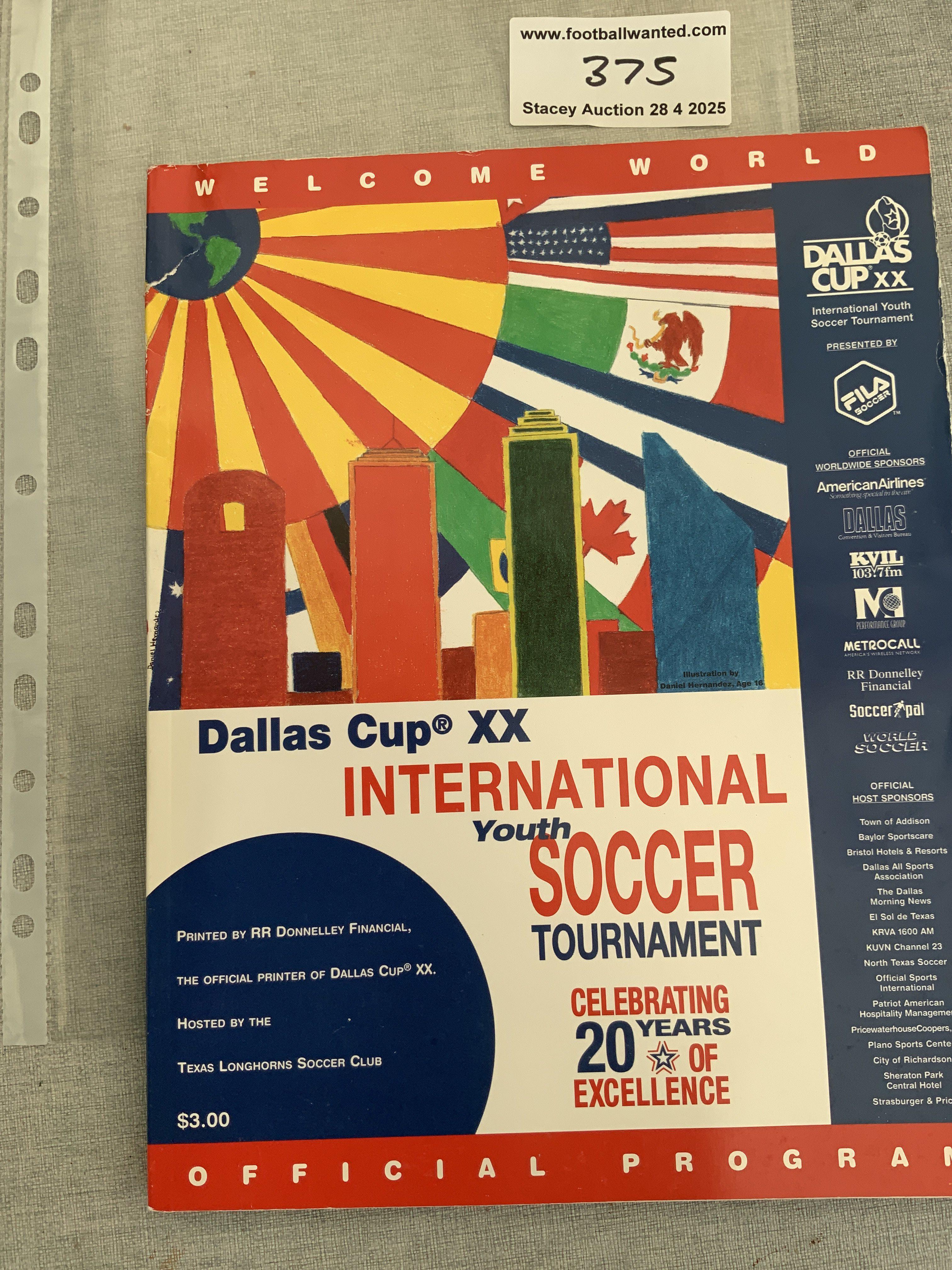 Late 1990s USA Youth Football Competition Programme: 136 page brochure which covers Man City U12, Everton U14 ( Rooney), West Ham U16, Tottenham U19 ( King). Tiny tear to spine. Instructions to sell.