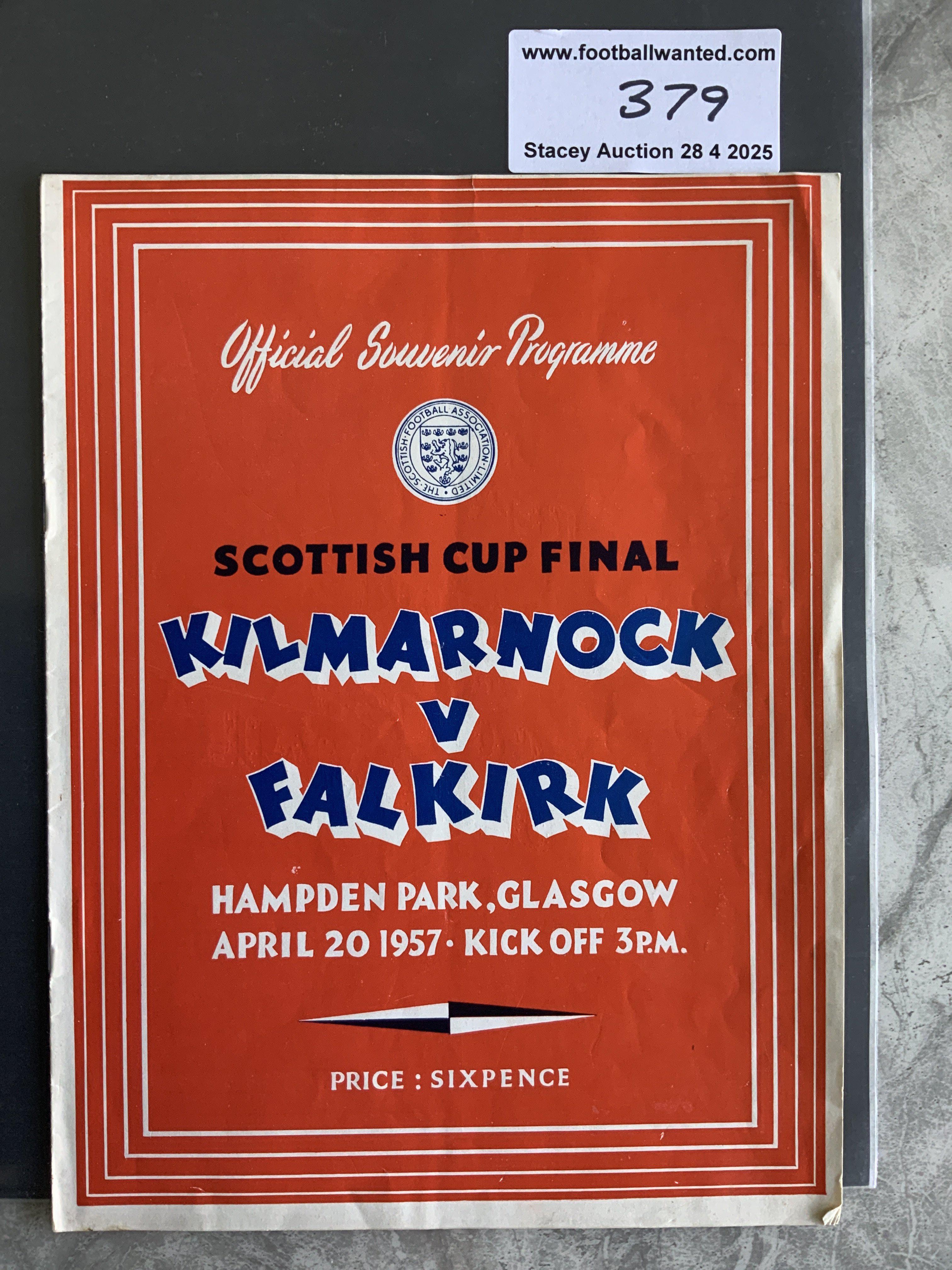 1957 Scottish Cup Final Football Programme: Kilmarnock v Falkirk played at Hampden Park in excellent condition with no team changes.