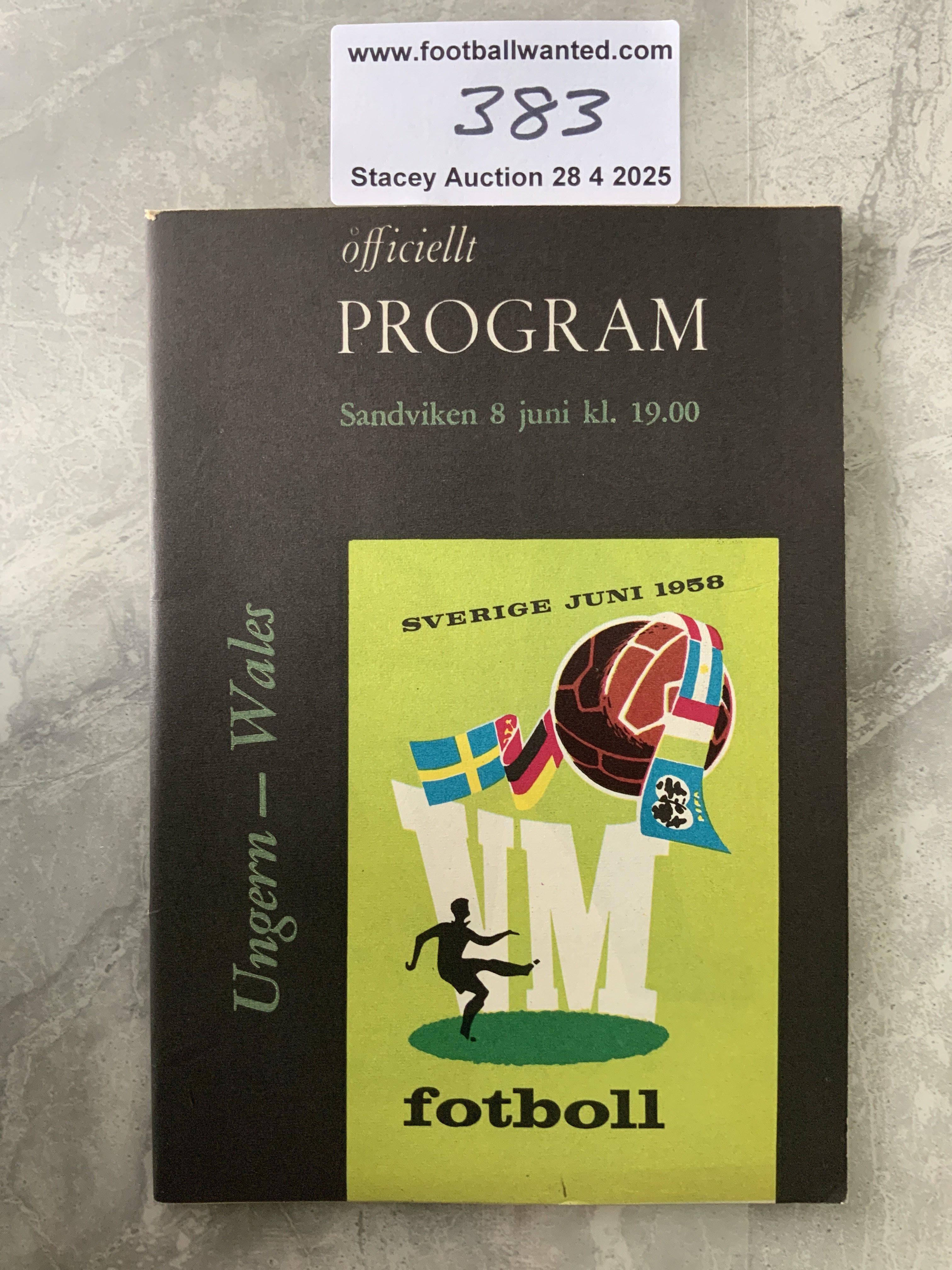 1958 Wales v Hungary World Cup Football Programme: Excellent condition 88 page programme with no team changes.