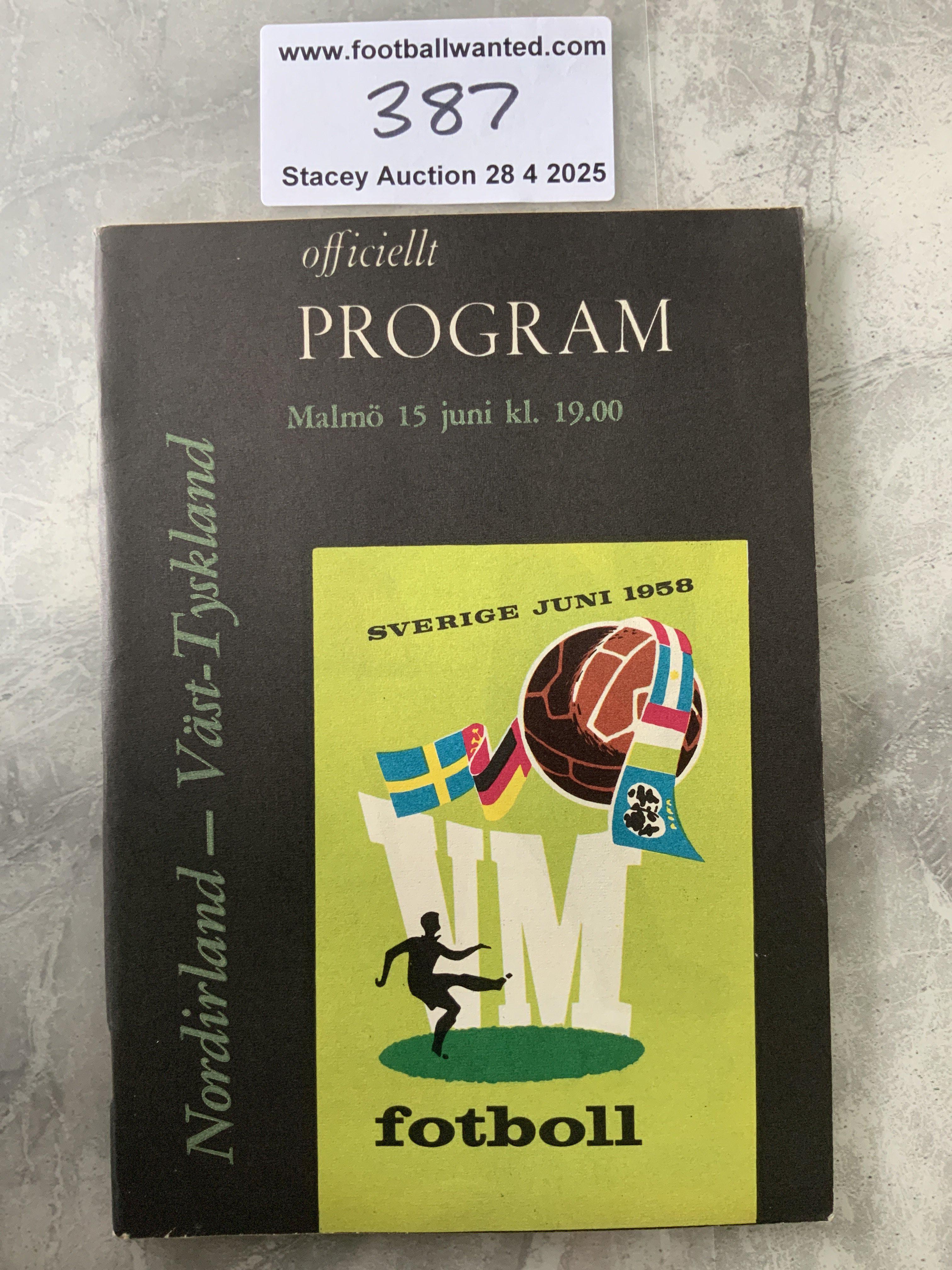 1958 Northern Ireland v West Germany World Cup Football Programme: Excellent condition 88 page programme with no team changes.
