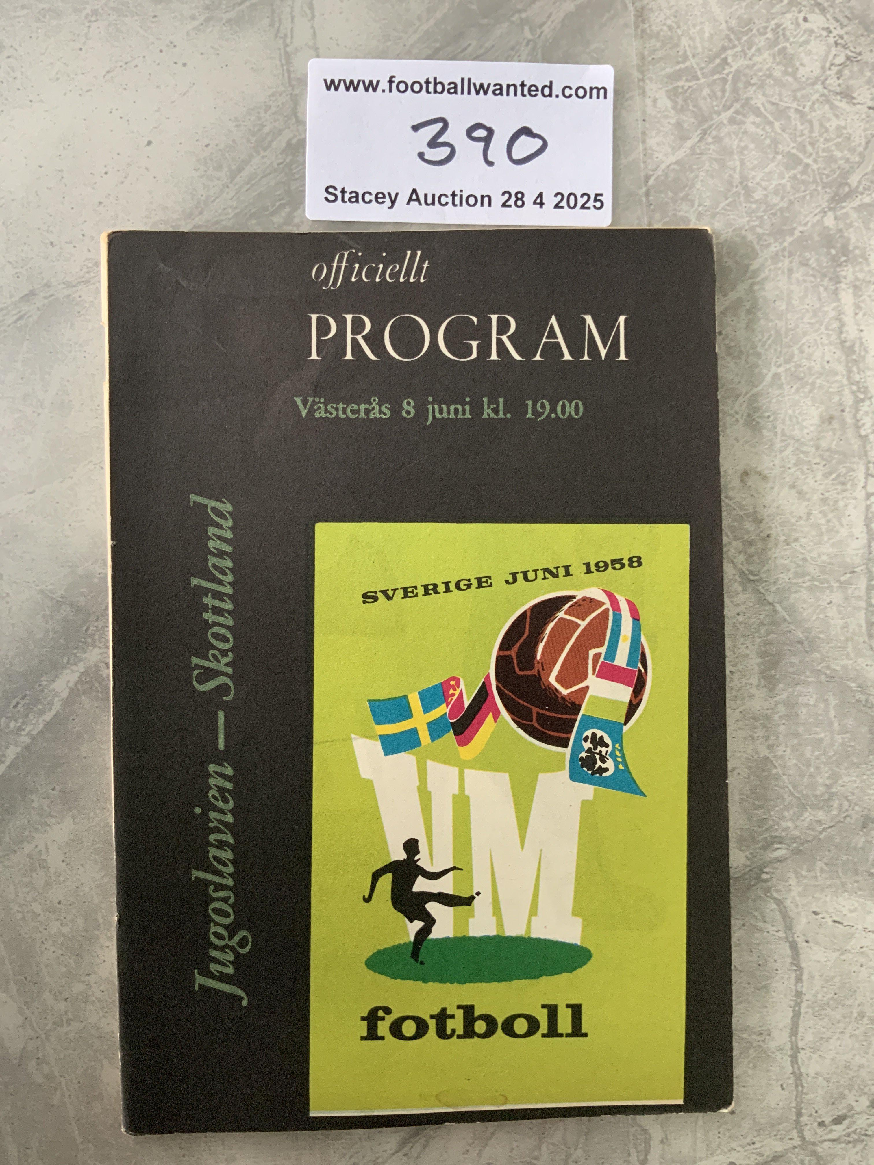 1958 Yugoslavia v Scotland World Cup Football Programme: Excellent condition 88 page programme with no team changes.