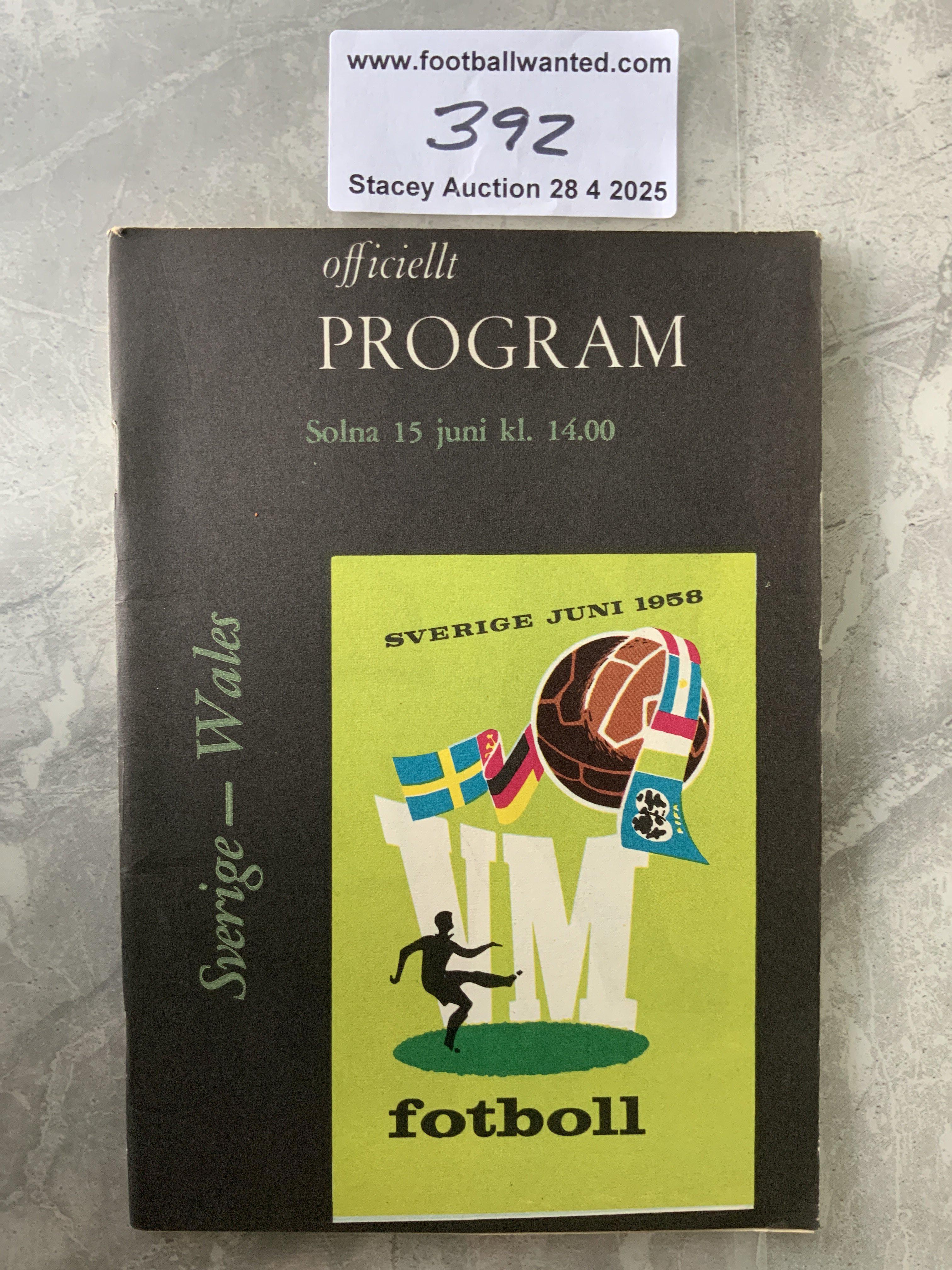 1958 Wales v Sweden World Cup Football Programme: Excellent condition 88 page programme with no team changes.