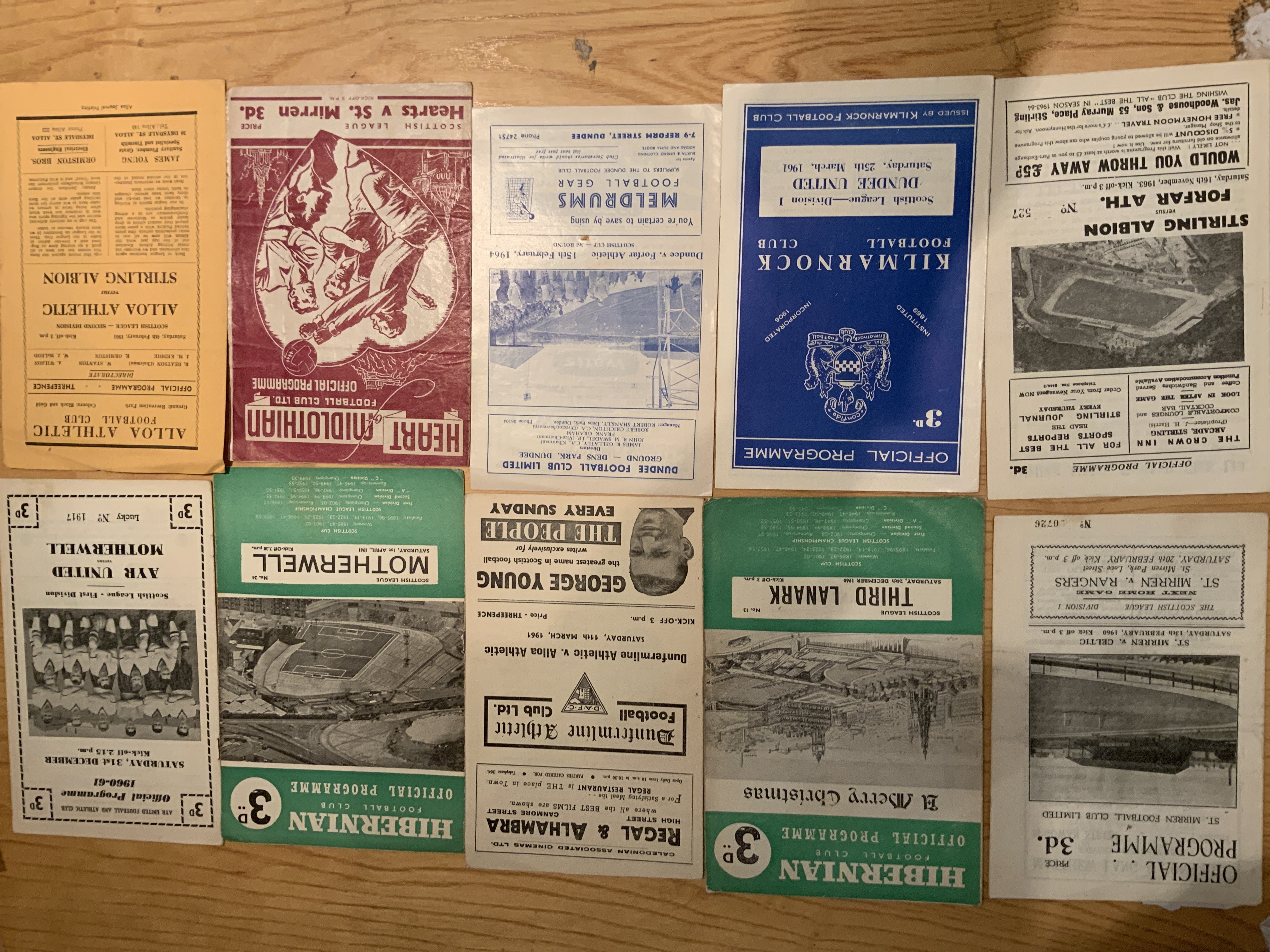 Scottish Football Programmes: Includes 52/53 Hearts v St Mirren and homes of St Mirren Stirling Hibernian Ayr Utd Kilmarnock and Dunfermline from around 1960. Good. (10)