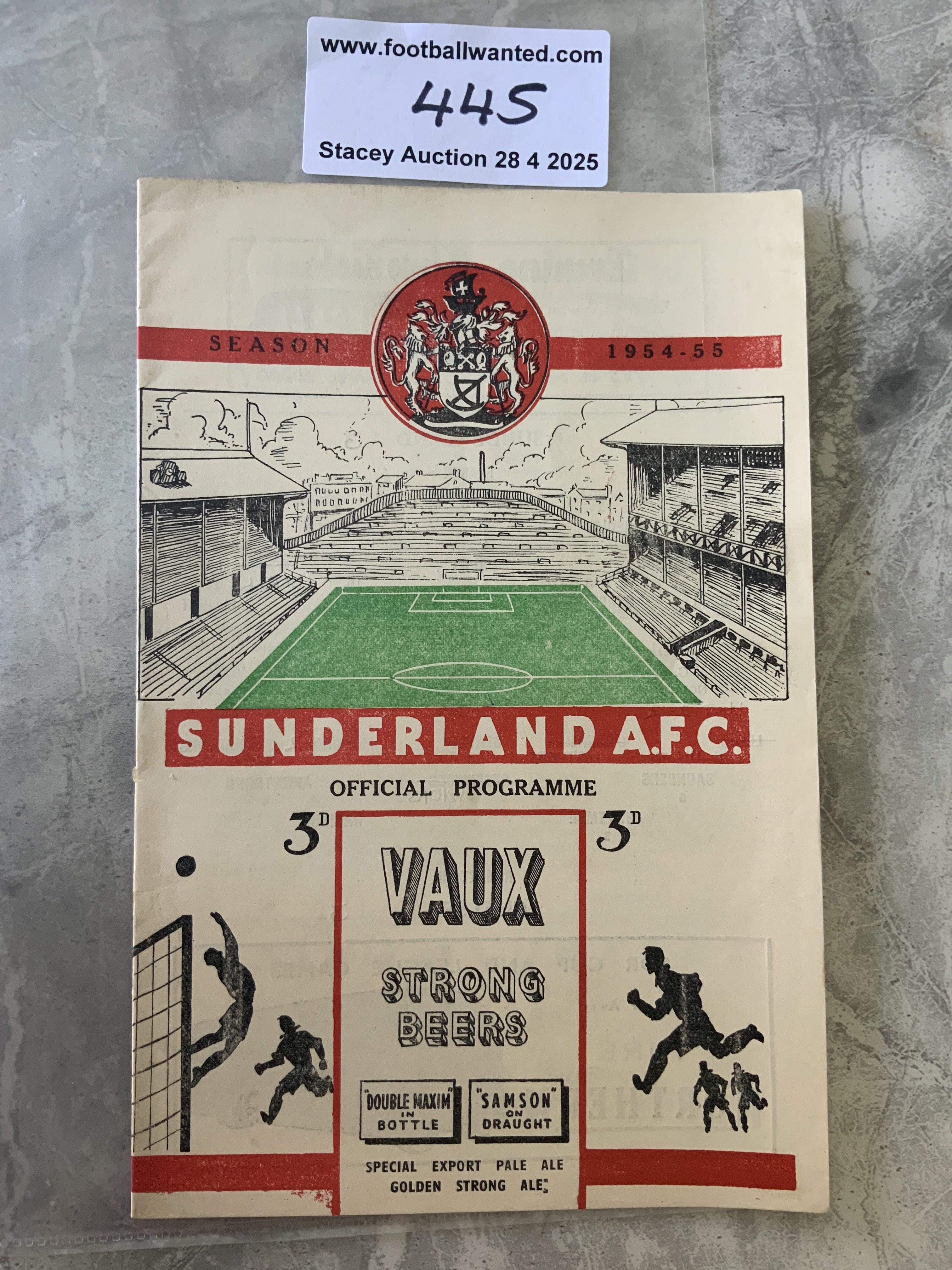 54/55 Sunderland v Chelsea Football Programme: Excellent condition with team changes from the season Chelsea won the Championship.