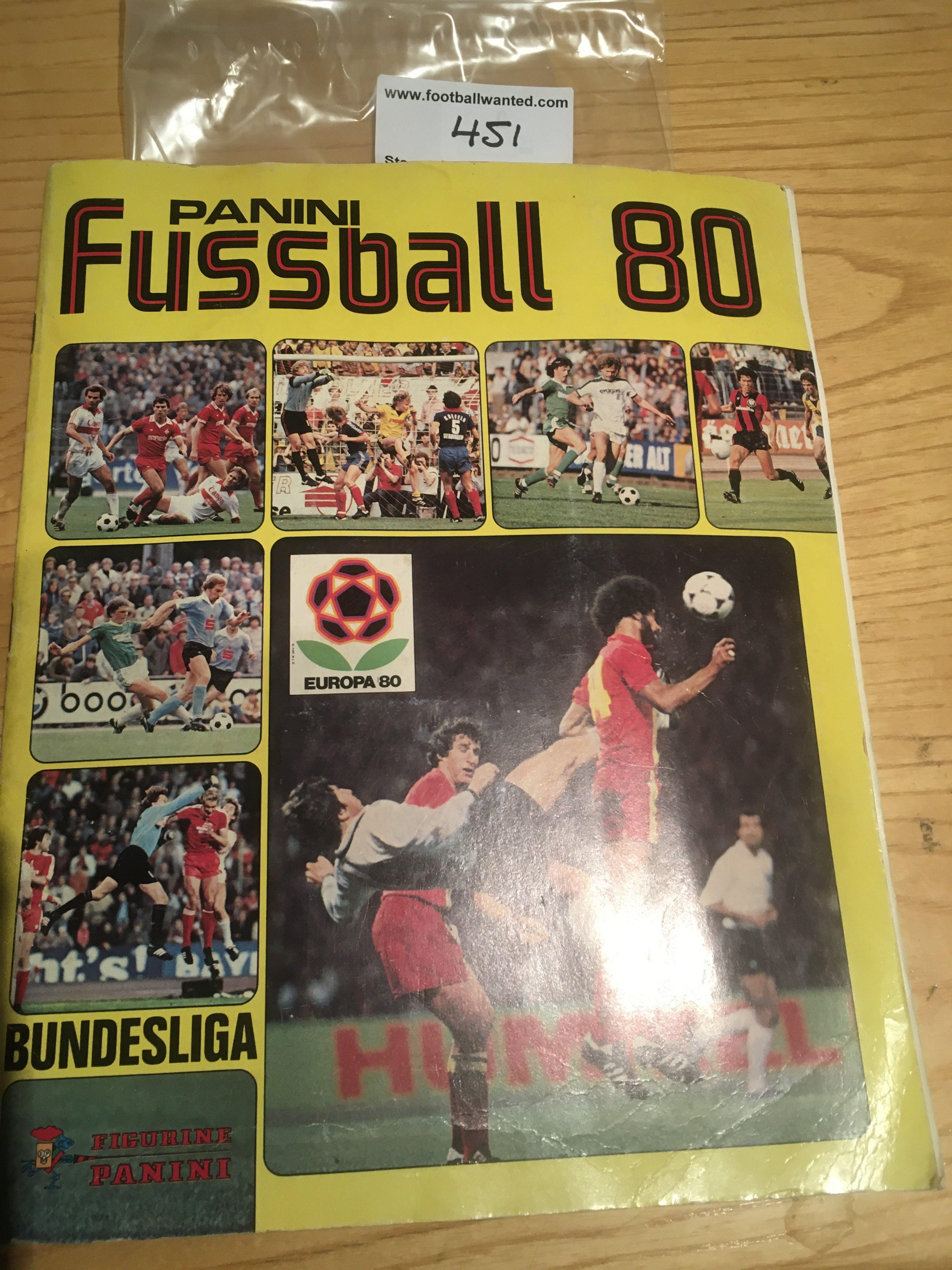 Panini Fussball 80 German Football Album: League teams from Germany plus all 8 Europa 80 National teams to include England Italy Germany Spain Holland Greece Belgium and Czechoslovakia. Complete in excellent condition with some pen marks on check list page.