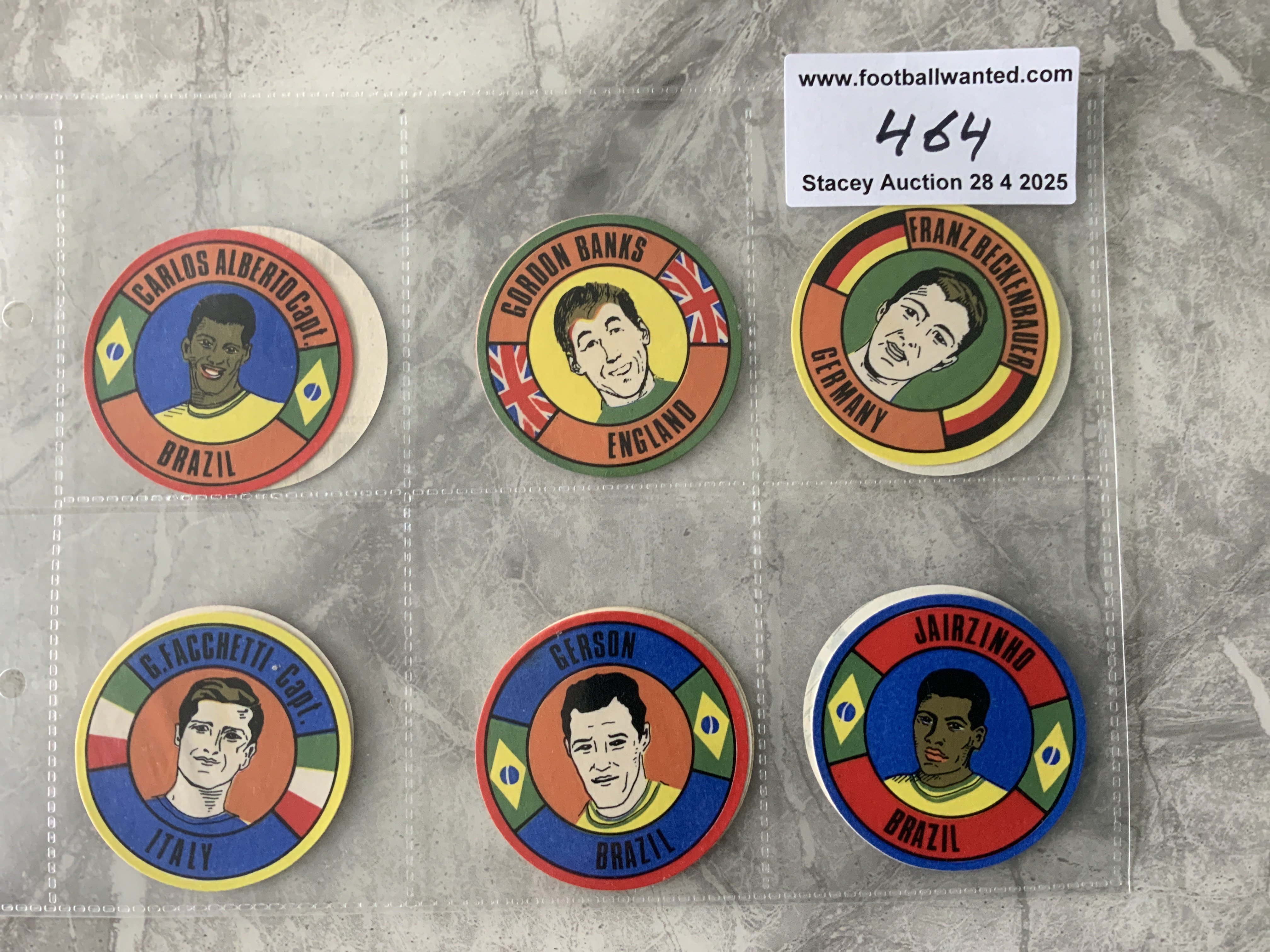 Babs 1970 World Cup Footballers Sticker Cards: All different to include Moore Muller Seeler Pele Banks Beckenbauer and Alberto. Excellent. (12)
