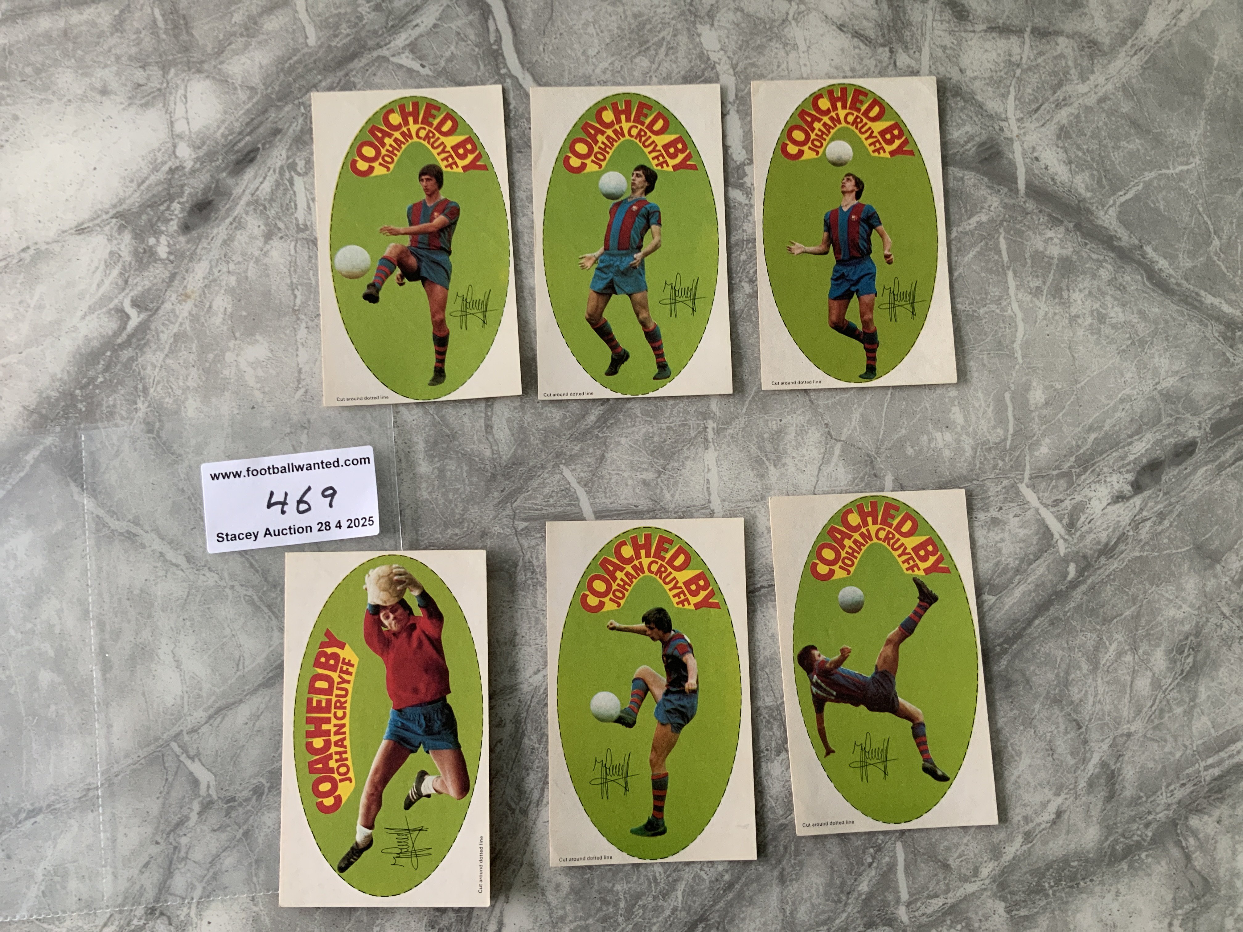 Johan Cruyff Rare Nabisco Football Cards: All 6 cards from the Ciached By Johan Cruyff cards made by Nabisco. Excellent with backings still attached. (6)