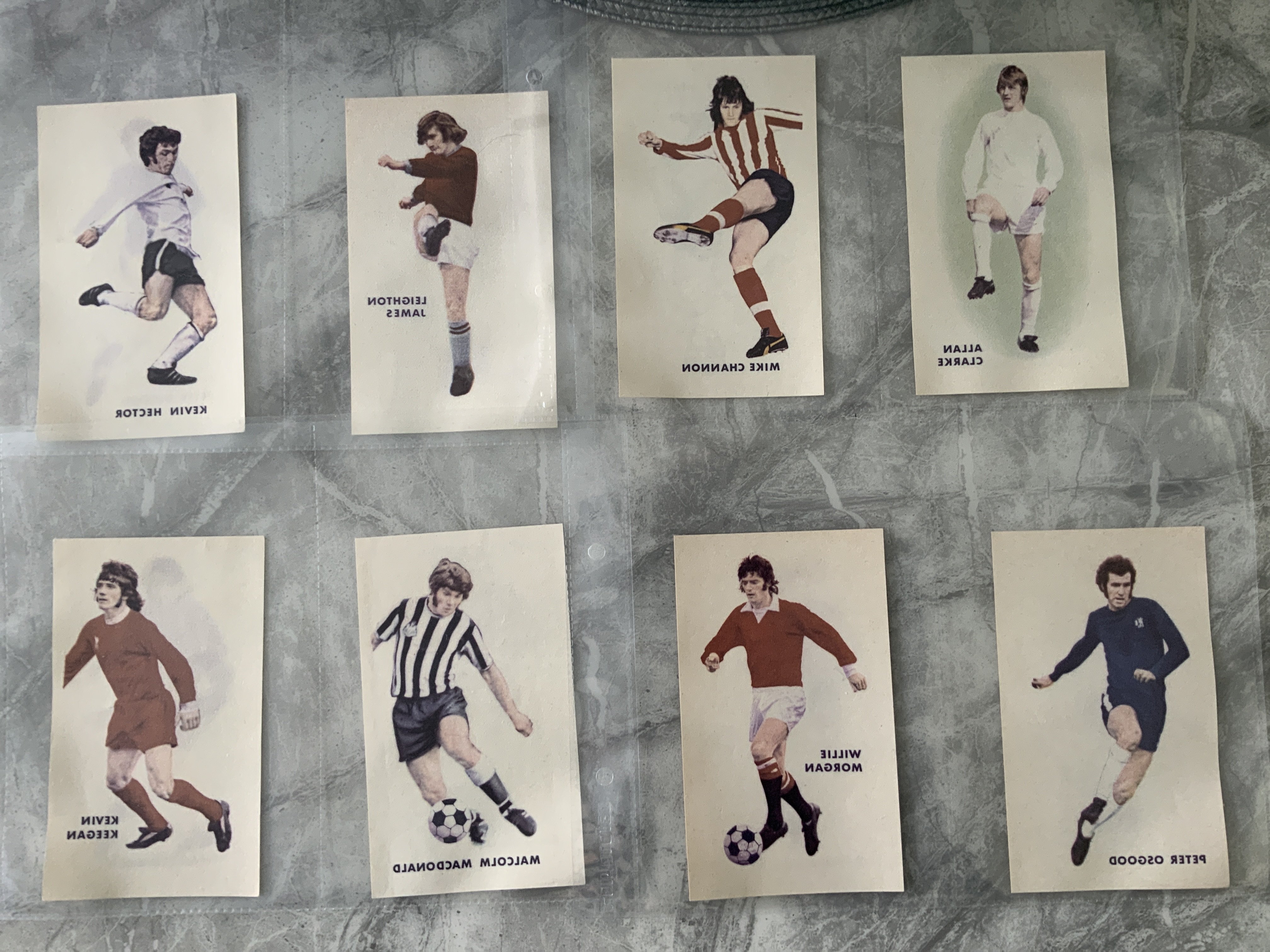 1973 Nabisco Iron On Football Transfers: Full set of 8 Shredded Wheat footballers including Osgood Keegan Clarke Hector and Channon. (8)