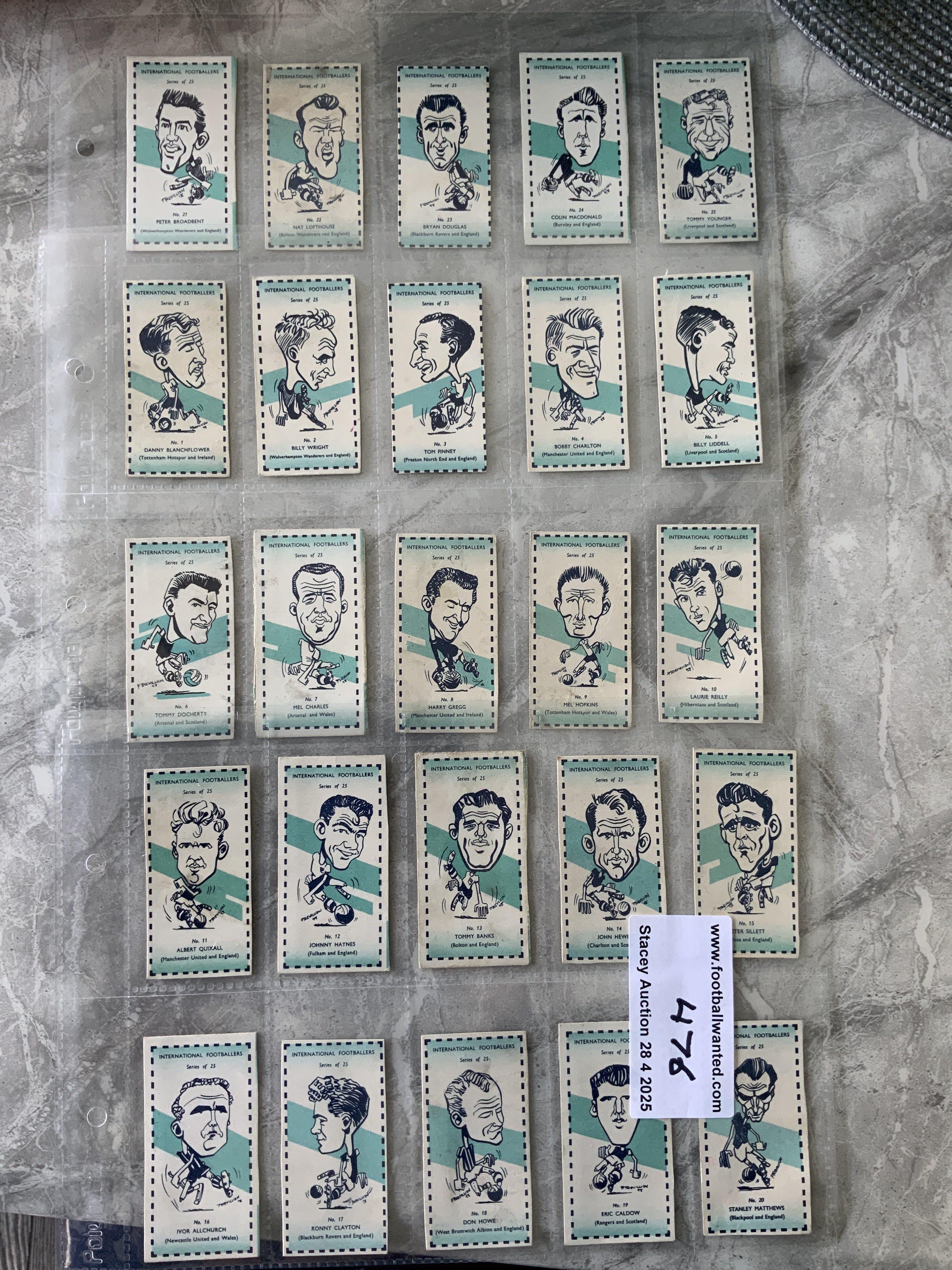 Sweetule 1962 Set Of International Footballers Cards: Full set of 25 which were cut from the top of the packets. Hard to find and cut nicely. (25)