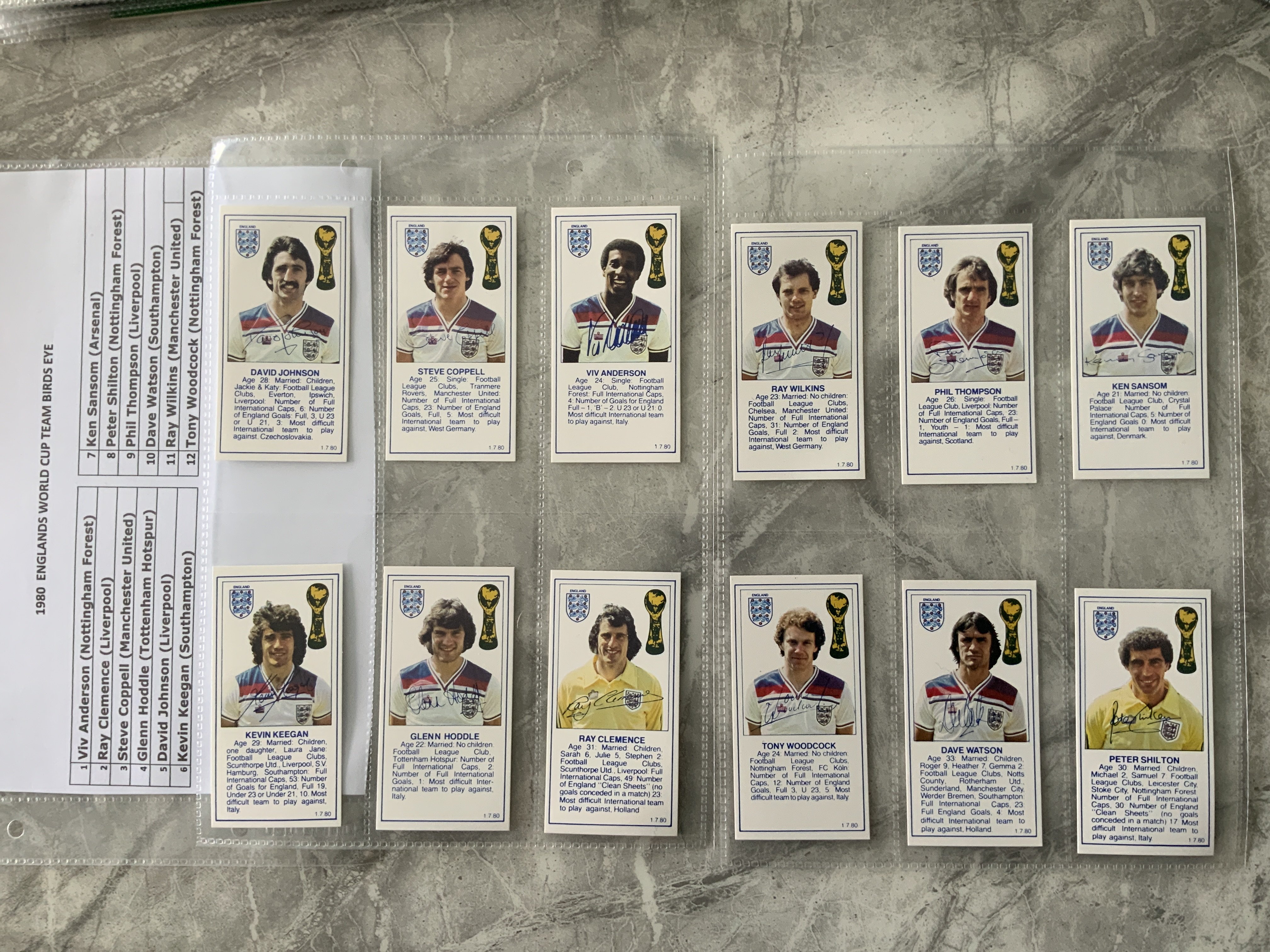 Birds Eye England Complete 1980 Football Cards: All 12 of the set named Englands World Cup Trail. C/W rare poster for the cards.