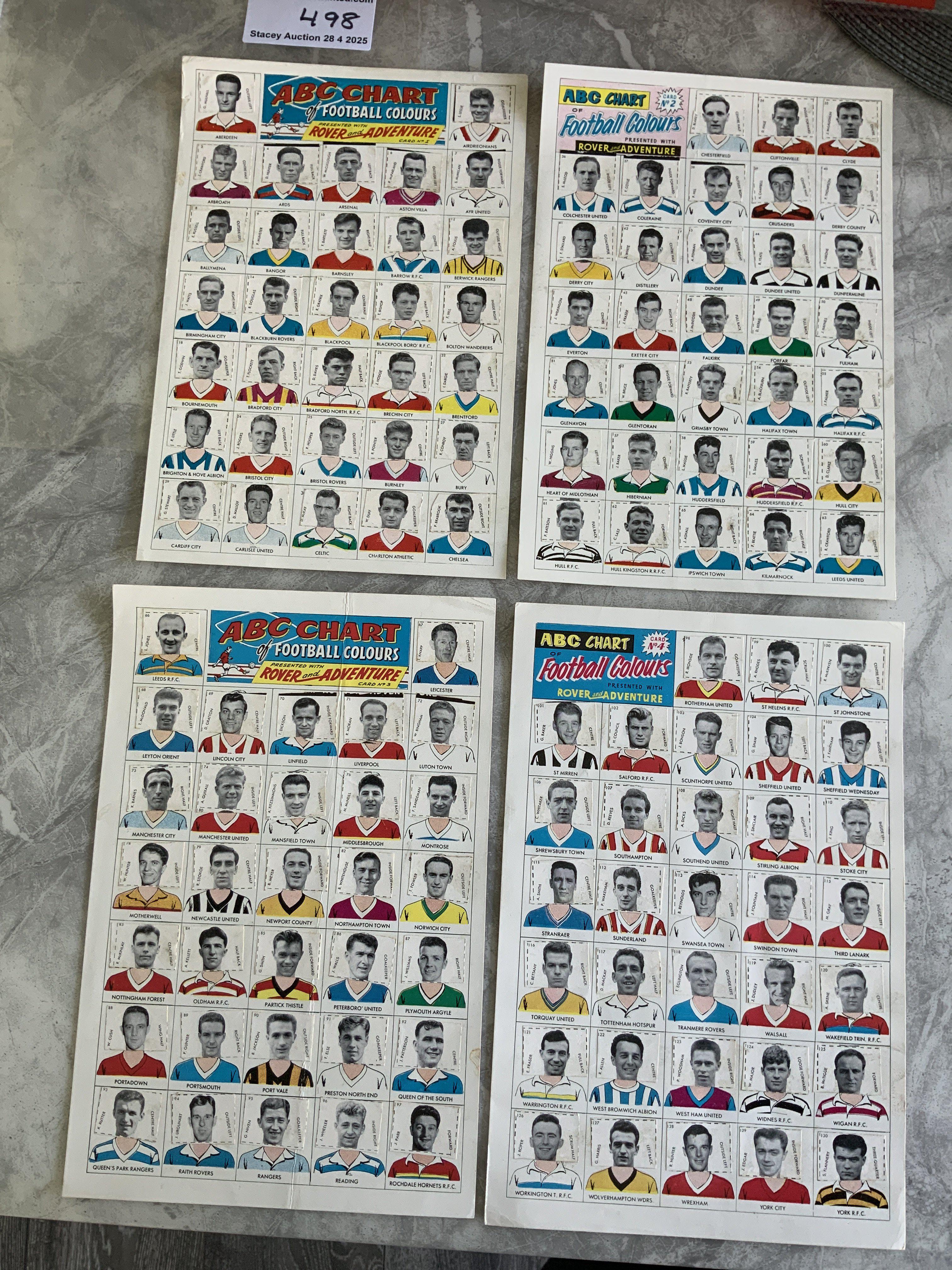 A + BC Chart Of Football Colours Complete Card Set: Rover/Adventure 1961 complete set of 130 teams. Nearly all football with occasional rugby on 4 cards.