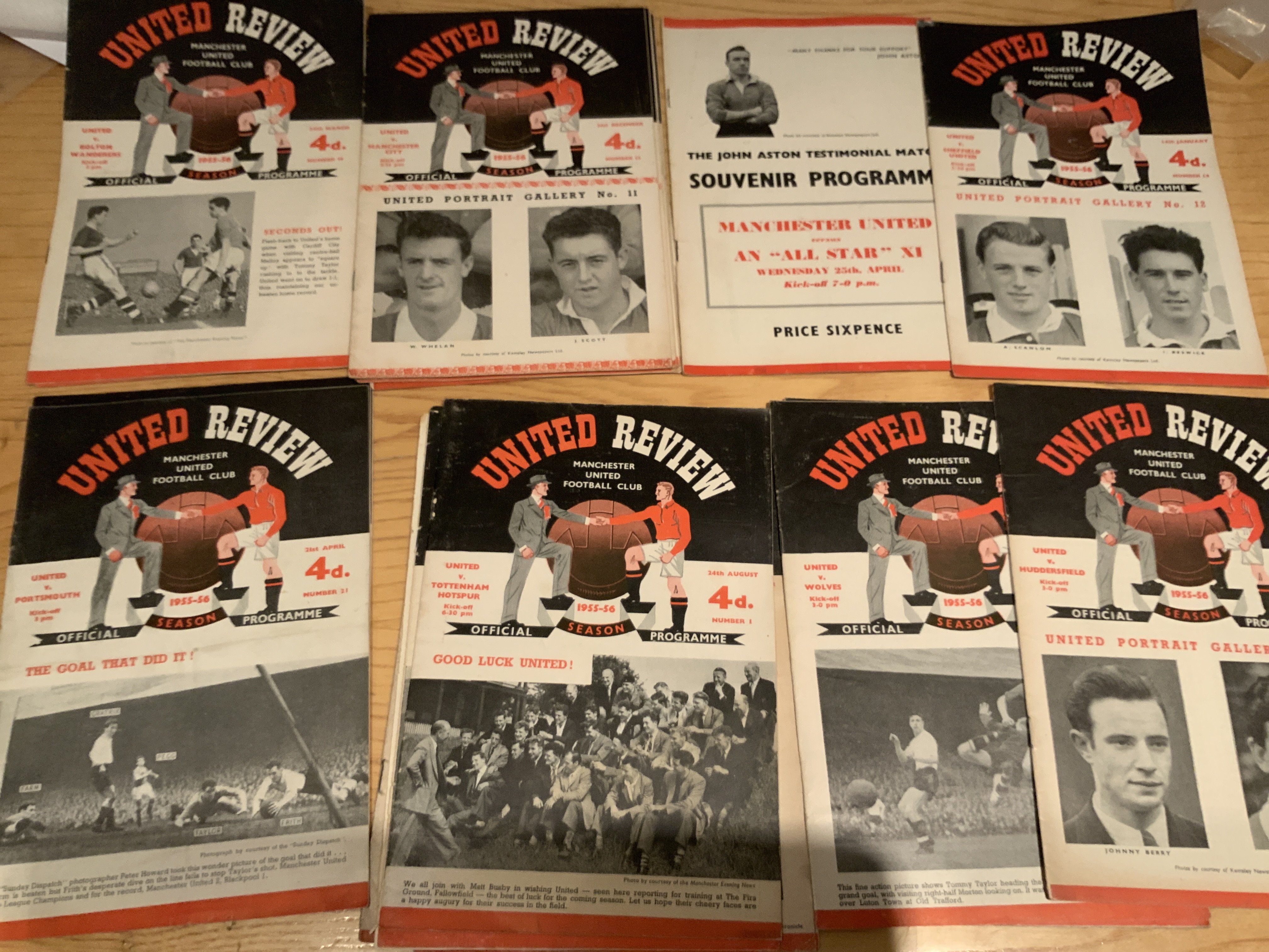 55/56 Manchester United Complete Home Football Programmes: Championship season complete of all 21 league matches plus testimonial for John Aston. Excellent. (22)