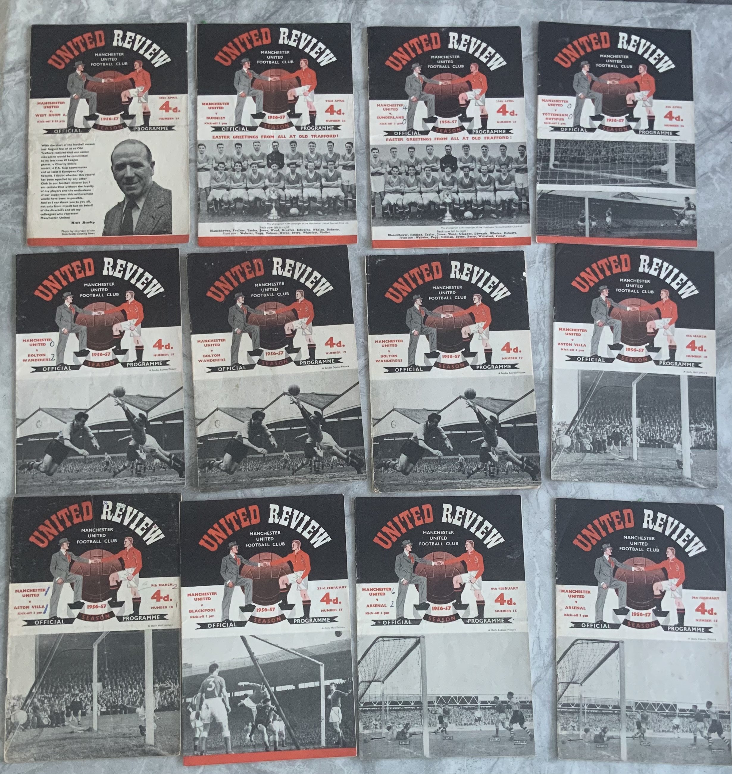 Manchester United 56/57 Home Football Programmes: 17 different matches in good condition except for Preston which is poor. Some duplication 6 having score to front. (25)