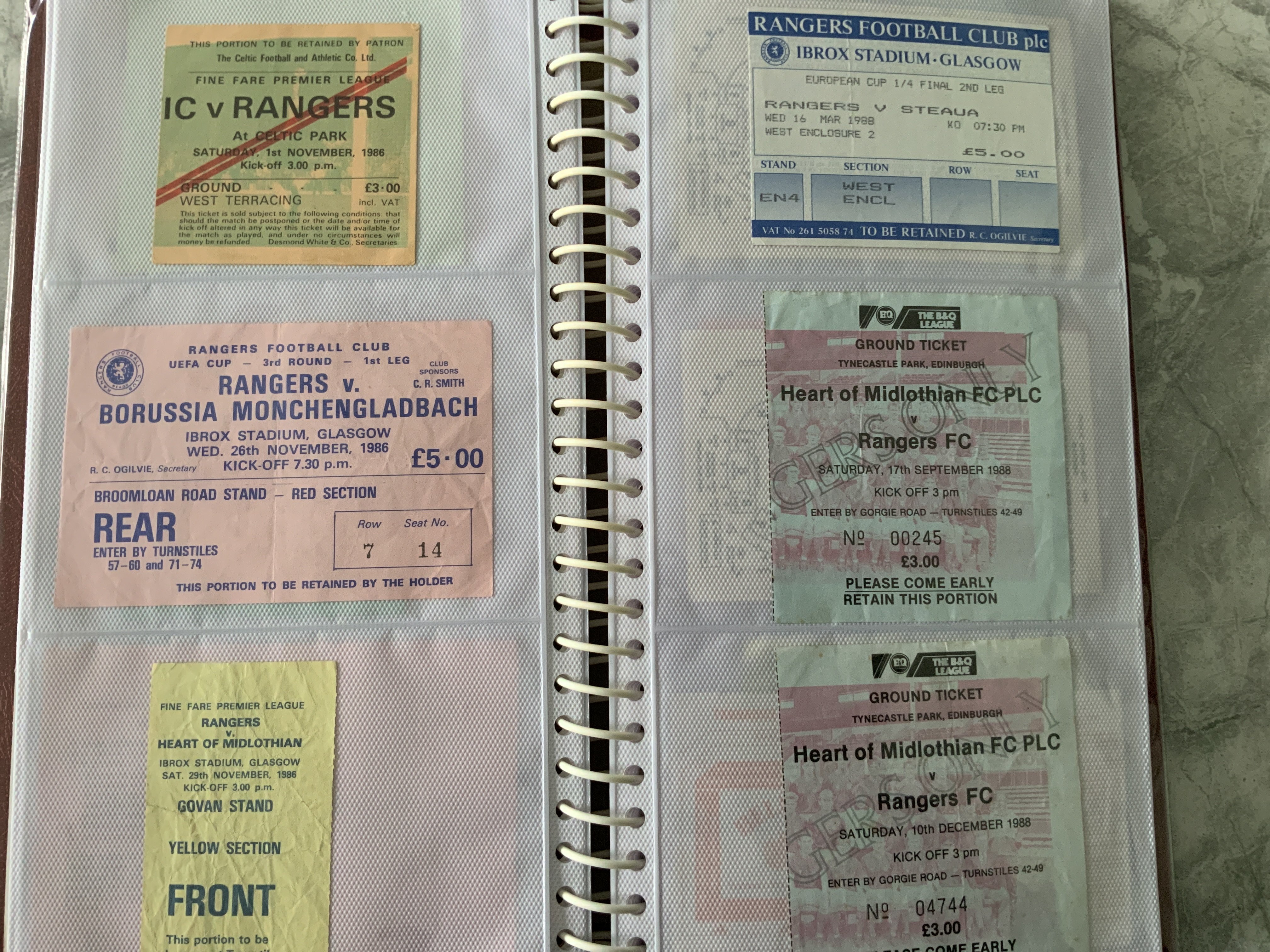 Scottish Football Tickets: Mainly 80s onwards to include Scottish Internationals and big match with a large amount of Rangers tickets often at home in Europe. Easily removed from display folder. (144)