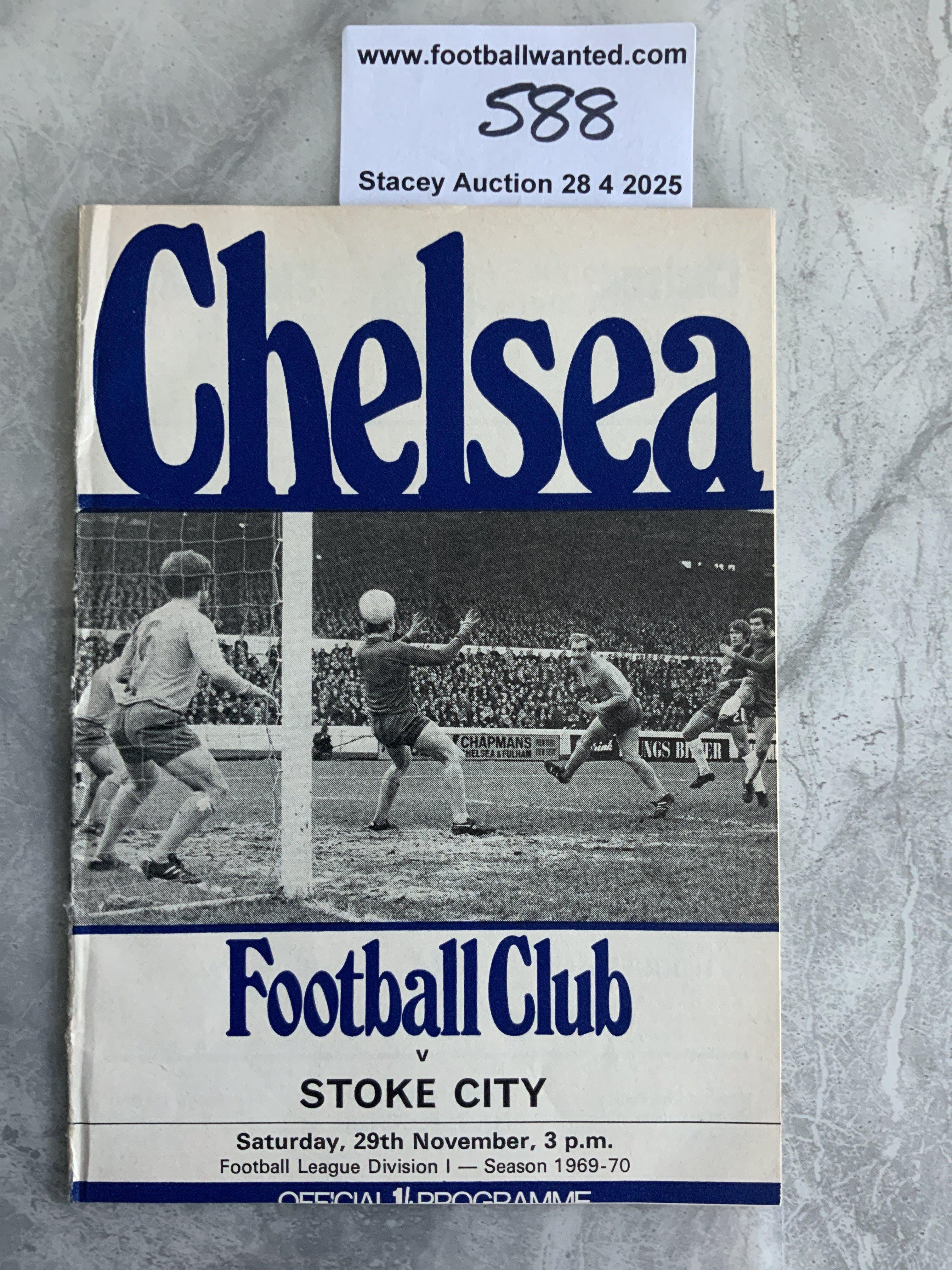 69/70 Chelsea v Stoke City Postponed Football Programme: Hard to obtain dated 29 11 1969. Ex bound with covers has slightest trim.
