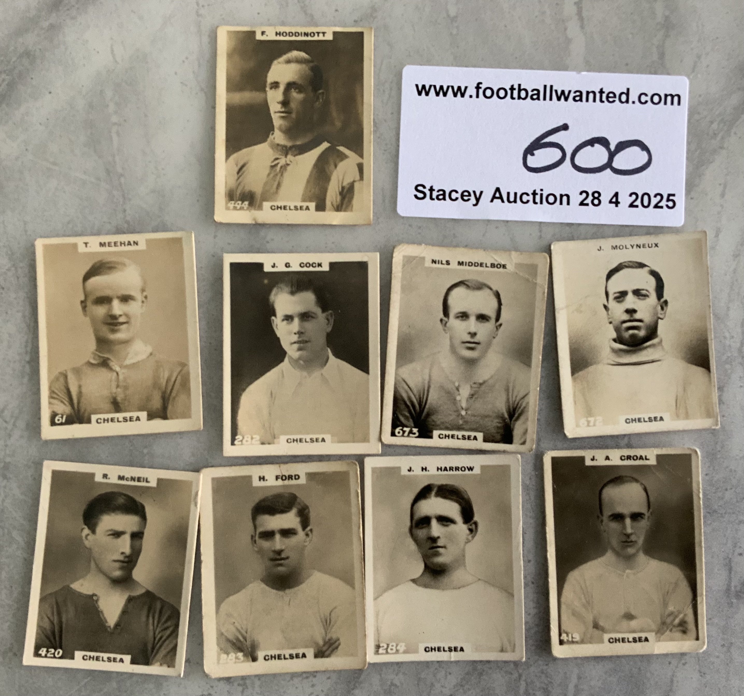 Chelsea 1920 - 1921 Pinnace Football Cards: 9 cards in mainly good condition from the set to include Molyneux and Ford. (9)
