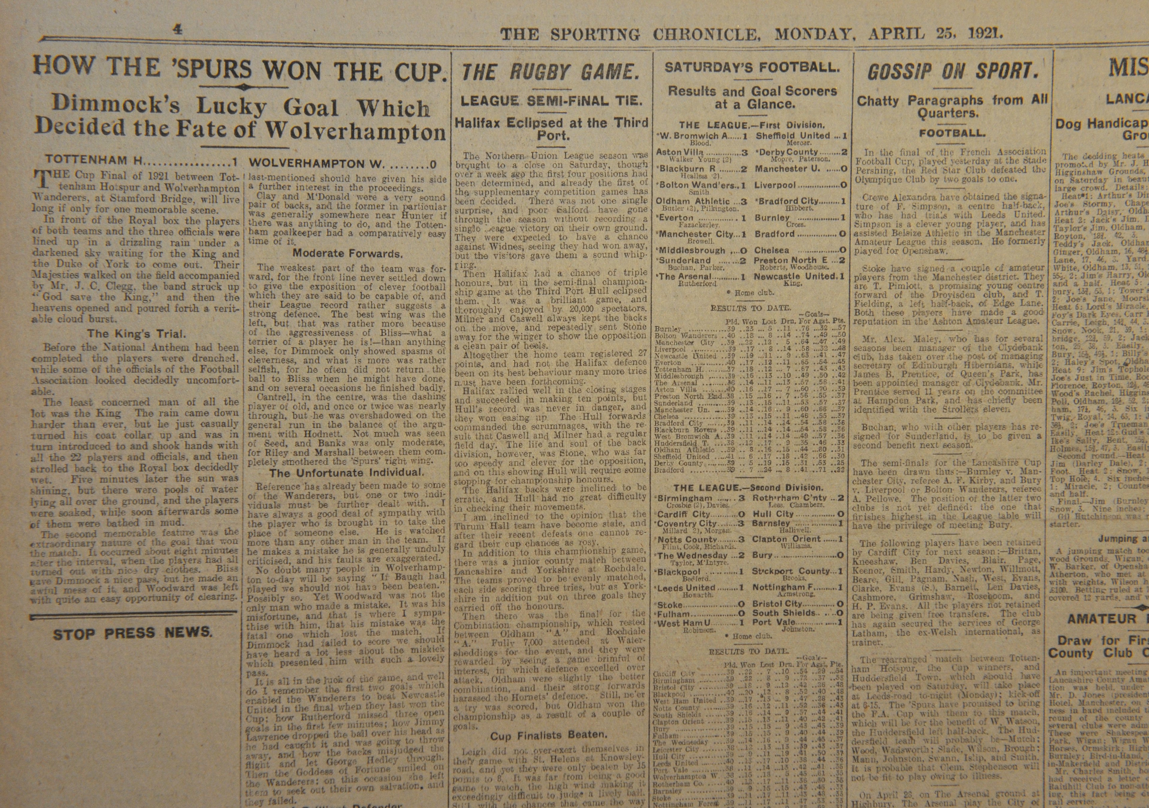 1920 - 1921 Athletic News Bound Volume Of Sport Magazines: From May 24th 1920 to May 23rd 1921and we believe this is a complete run of the weekly newspaper. Every volume covers football including the Tottenham v Wolves FA Cup final and Scotland v England. Other sports include Ashes Cricket England Rugby and more. Large format heavy bound volume.
