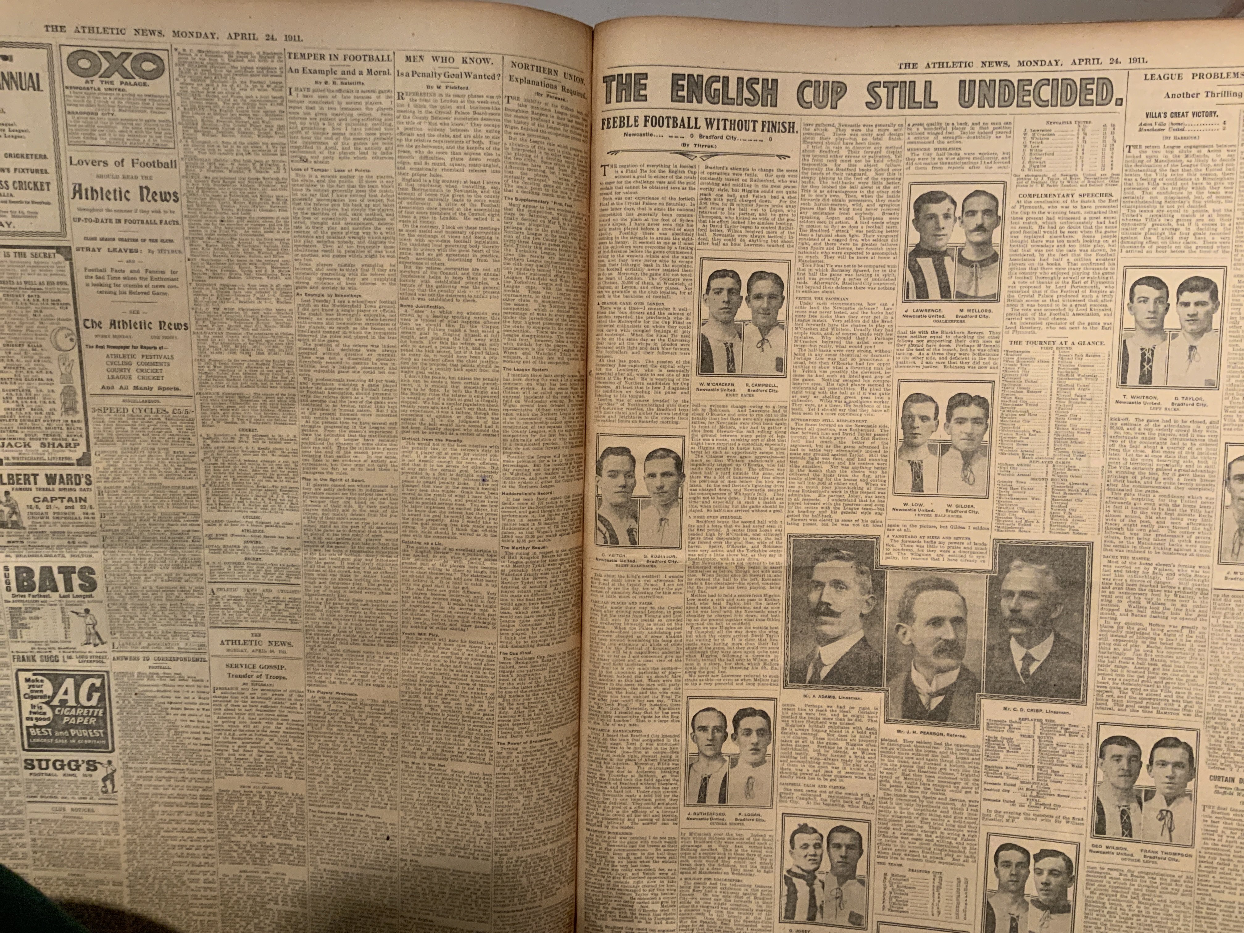 1910 - 1911 Athletic News Bound Volume Of Sport Magazines: From August 1st to May 30th 1911 and we believe this is a complete run of the weekly newspaper. Every volume covers football including the Newcastle v Bradford City FA Cup final. Great features on Millwall The Den, Glentoran and Aberdeen. Other sports included. Large format heavy bound volume. Additionally there are several copies of the Sporting Chronicle.