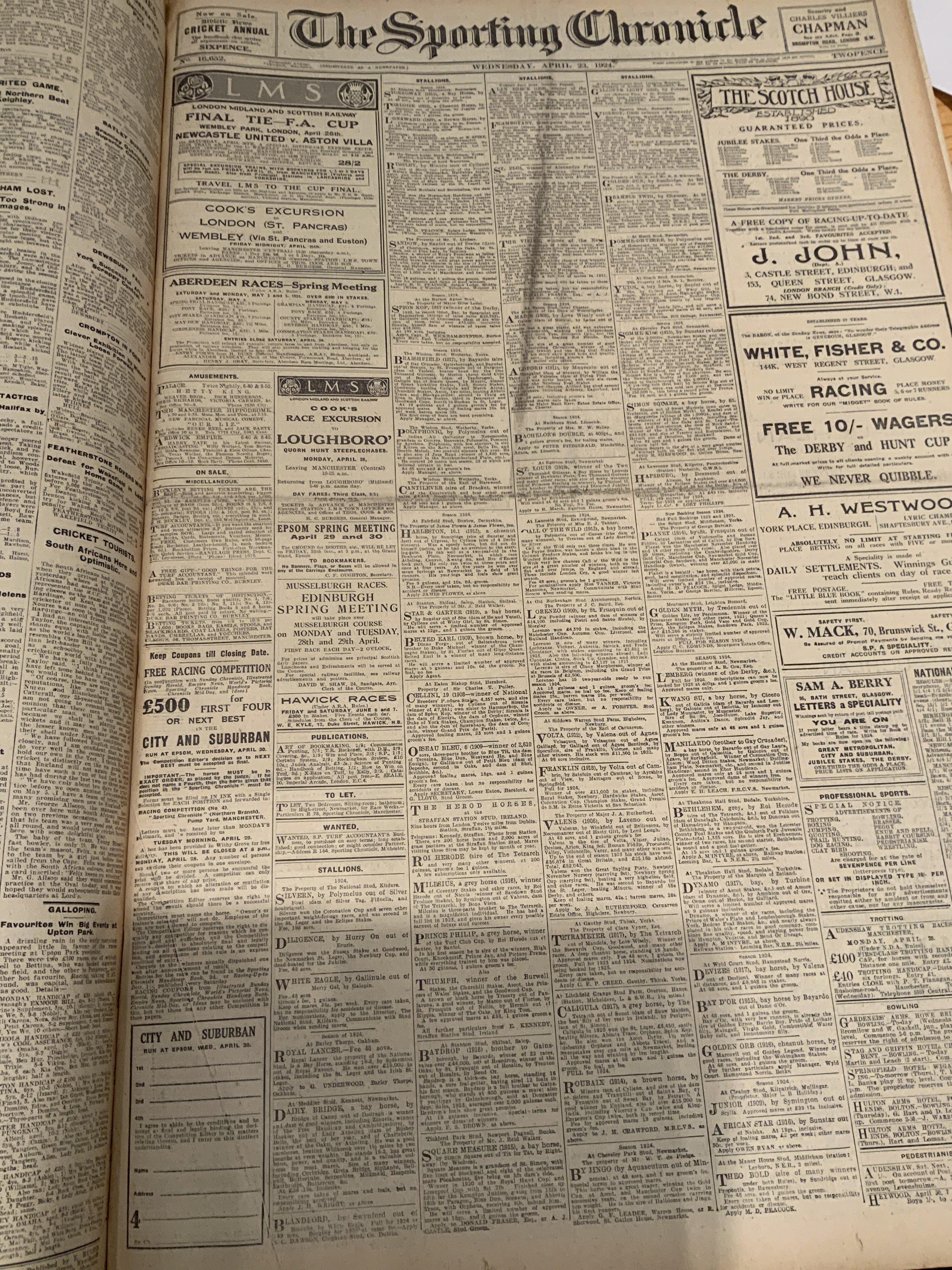 1923 -1924 Athletic News Bound Volume Of Sport Magazines: From May 14th 1923 to May 12th 1924 and we believe this is a complete run of the weekly newspaper. Every volume covers football including the Newcastle v Aston Villa FA Cup final. Great features on Notts County and Leeds. Other sports included. Large format heavy bound volume. Condition is not as good as others in this run.