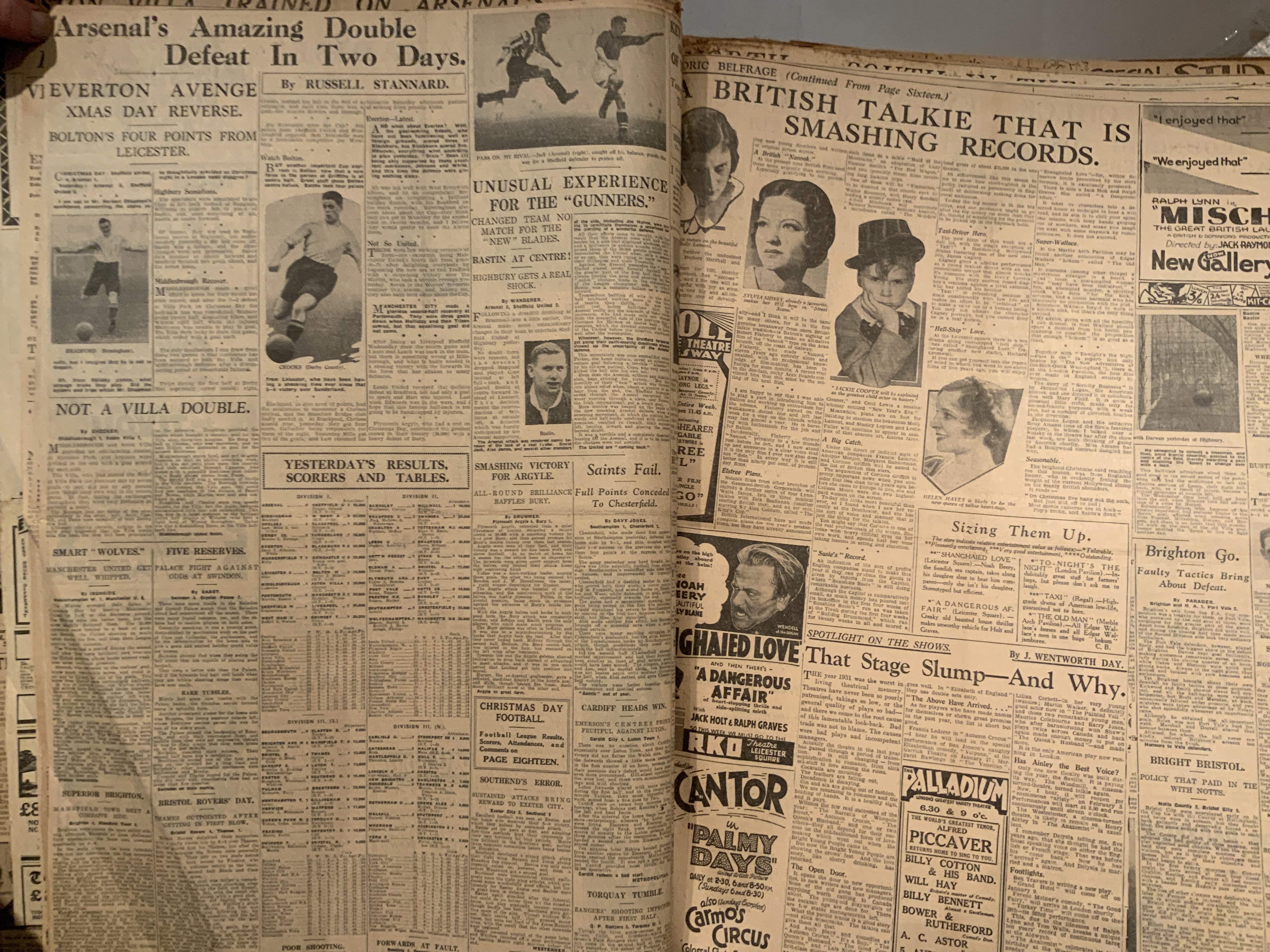 1931 - 1933 Athletic News Bound Volume Of Sport Magazines: From August 1931 to March 1933 and there are also issues of the Liverpool Echo and Sunday Express Sport. Every volume covers football including the Everton v Manchester City FA Cup final. Great features on Arsenal winning the Championship and England v Scotland. Other sports include Harold Larwood showing you how to bowl at cricket. Large format heavy bound volume with numerous cut outs missing and damage.