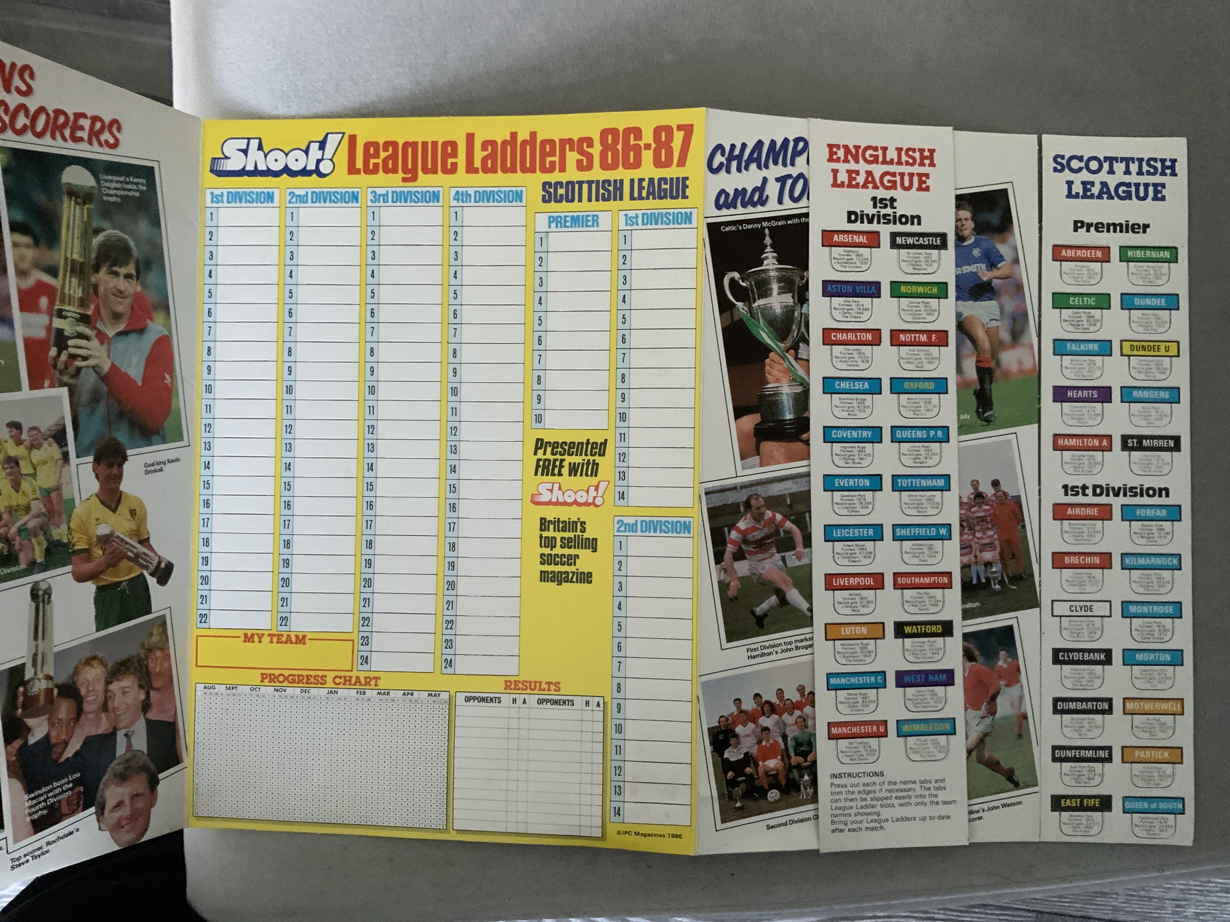 Shoot Football Magazine League Ladders Collection: League ladders for 84/85 86/87 and 87/88 which are all complete plus a Goal magazine wall chart.