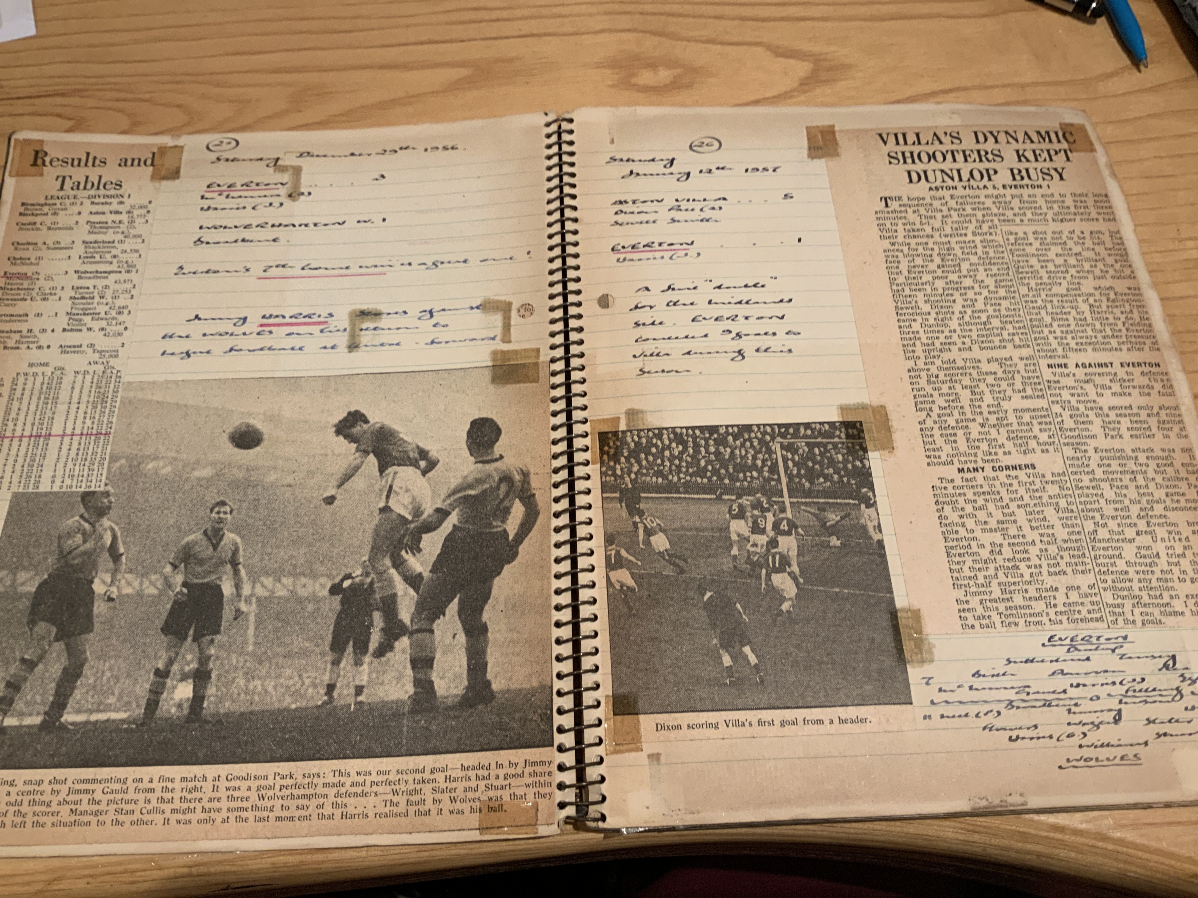 Everton Football Scrapbooks: Superb collection in different formats from 1952 to 1971 inclusive. Many match reports and pictures including reserves. Some need sticking back in after all this time. Other content included and a must view. (31 scrapbooks)