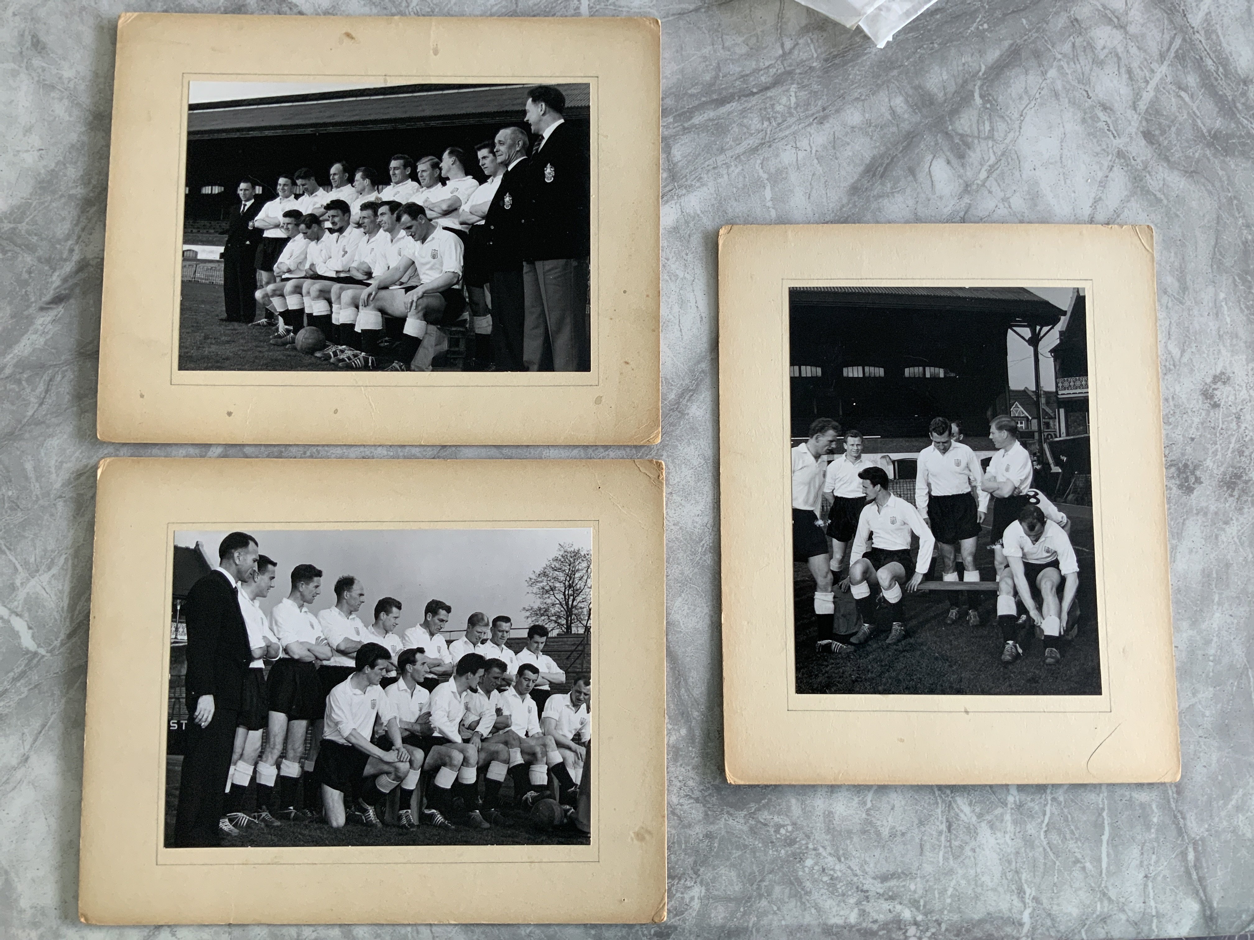 58/59 Fulham Official Football Photos: 11 x 9 inch official club photos on card of the team at Craven Cottage. All different. (3)
