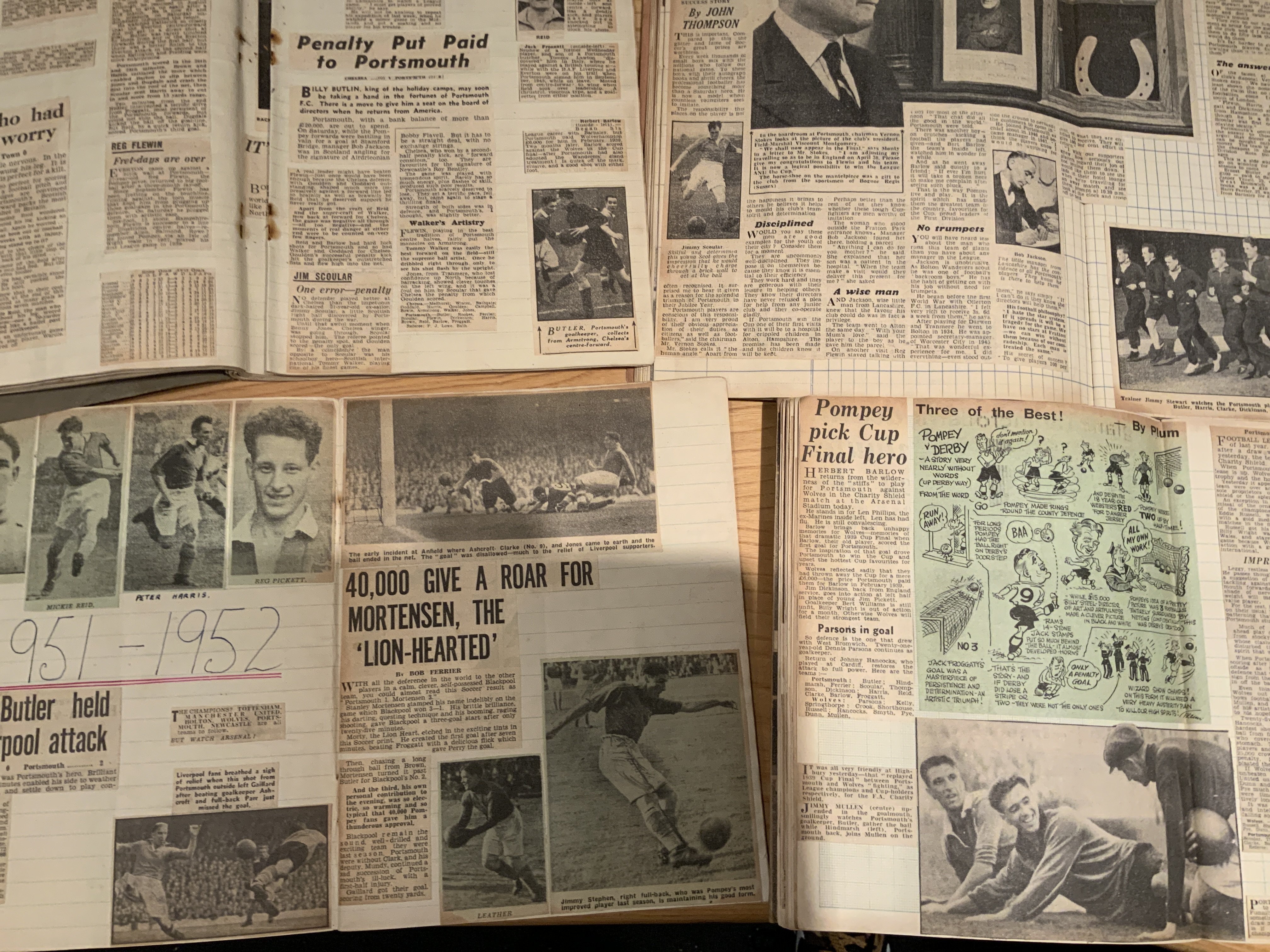 Portsmouth Championship Season Football Scrapbooks: Five comprehensive scrapbooks from 1948 to 1952 covering the championship seasons of 48/49 and 49/50. Very good.