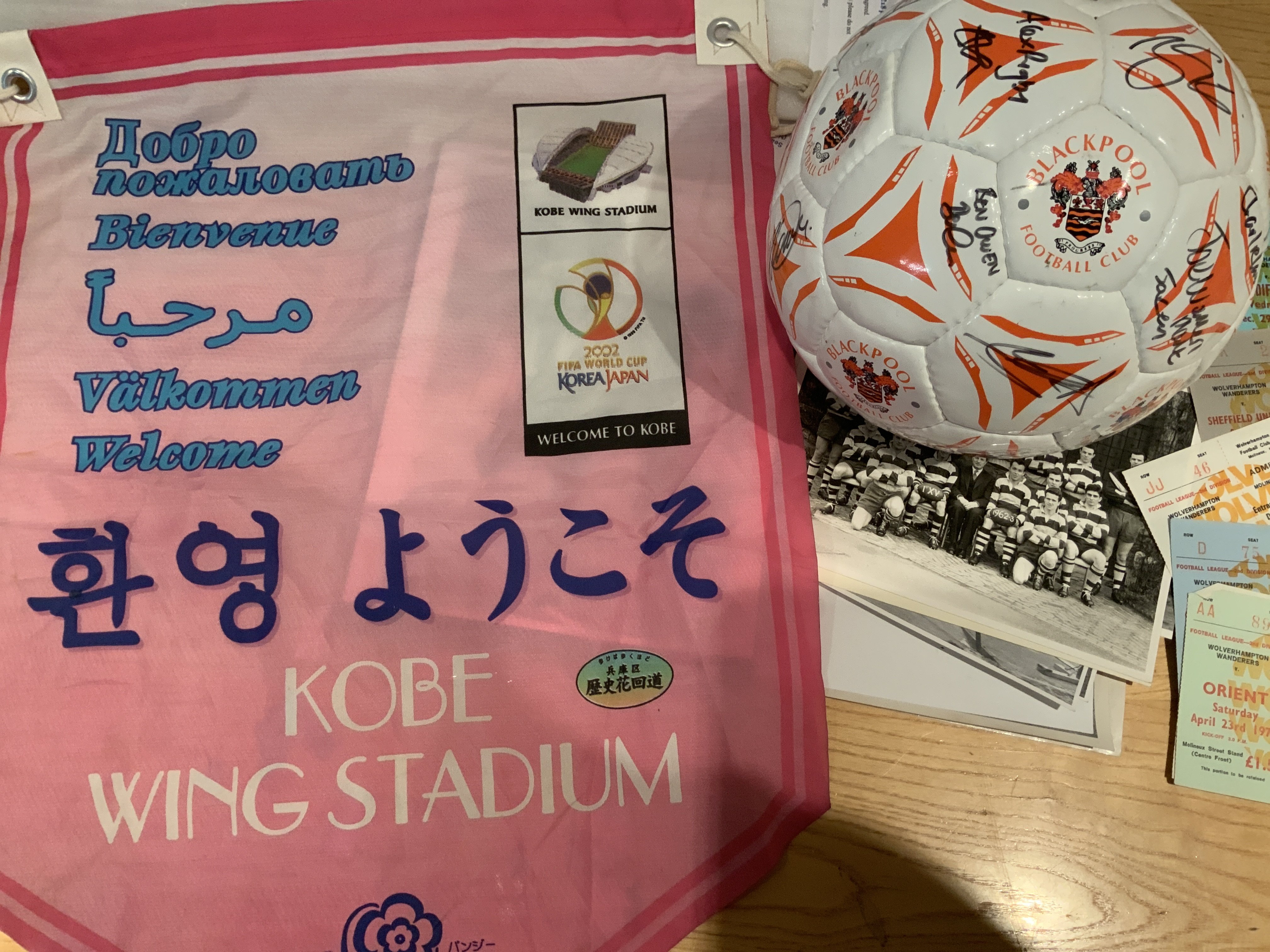 Football Memorabilia Boxes: Includes Books, Newspapers, Tickets, signed Blackpool ball, Rugby, Paul Fuschillo medals, 40s annuals and more. Instructions to sell. (2 boxes)