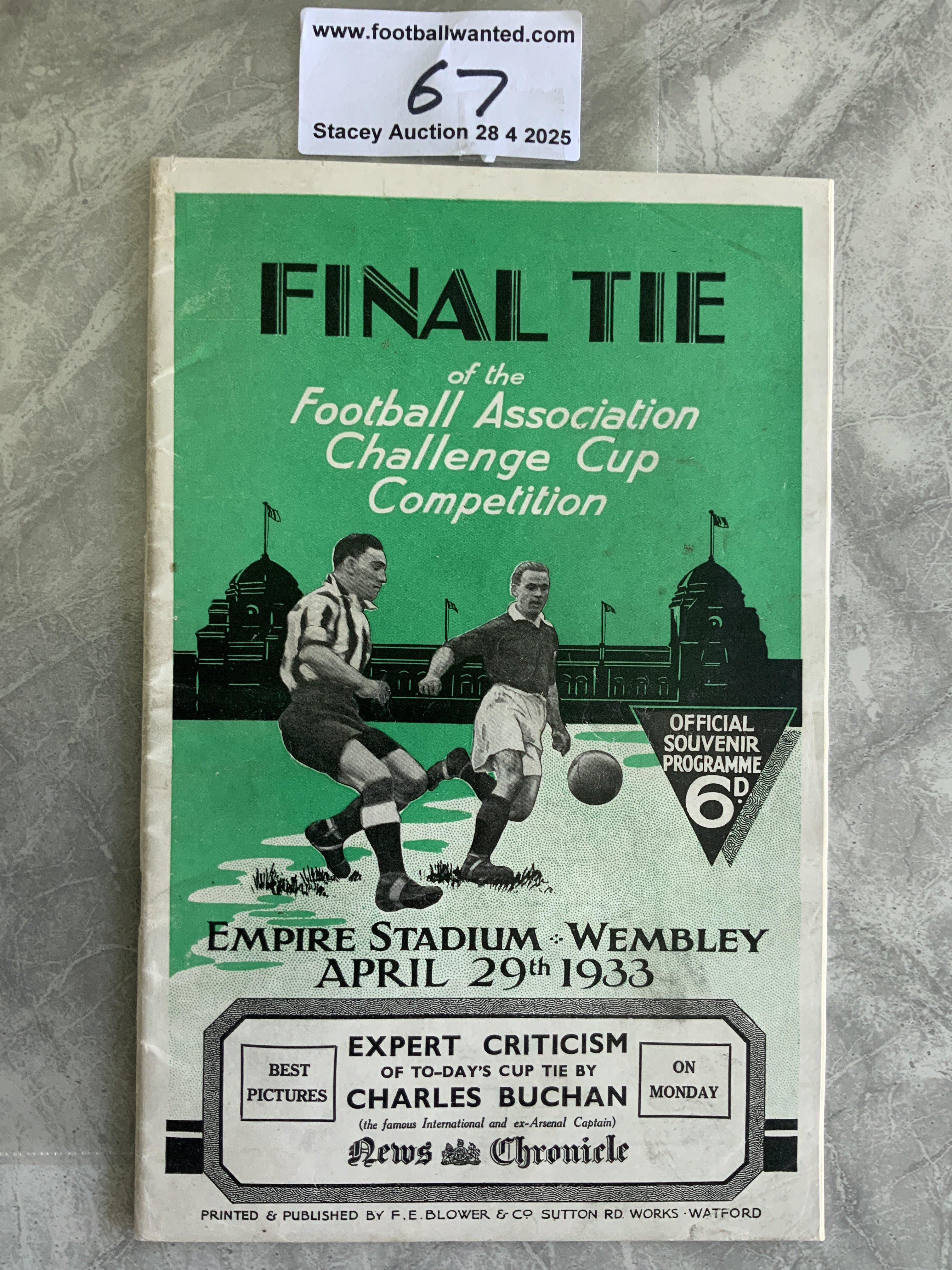 1933 FA Cup Final Football Programme: Everton v Manchester City in excellent condition with writing to team page. No folding creasing or restoration.