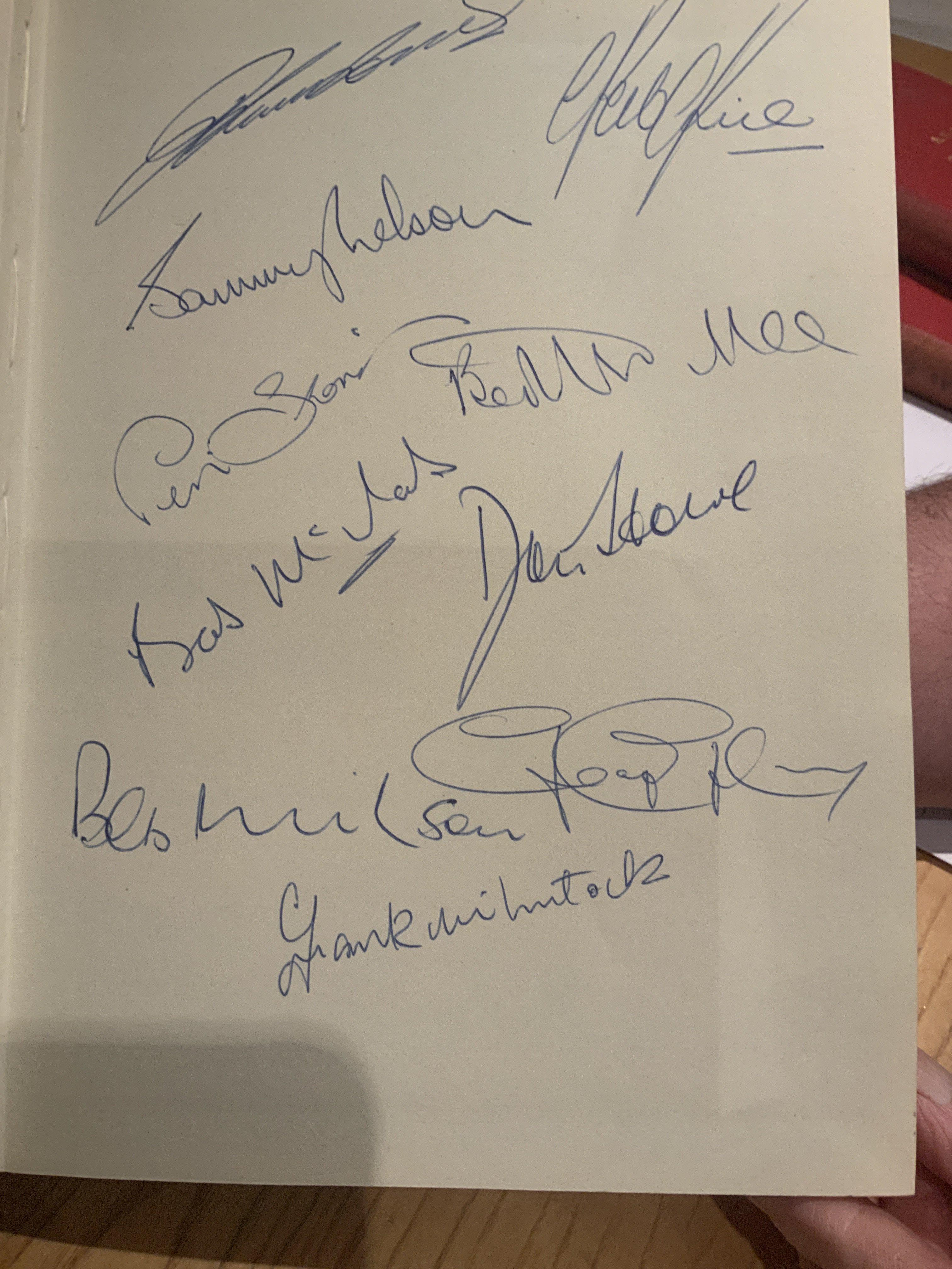 Arsenal 70/71 Signed Bound Volume Of Football Programmes: Complete 1st team home programmes with covers and tokens intact. Signed to inner first page by 10 including Bertie Mee, Rice McLintock McNab and Howe. C/W last match of the season at Tottenham programme when Arsenal won the double.
