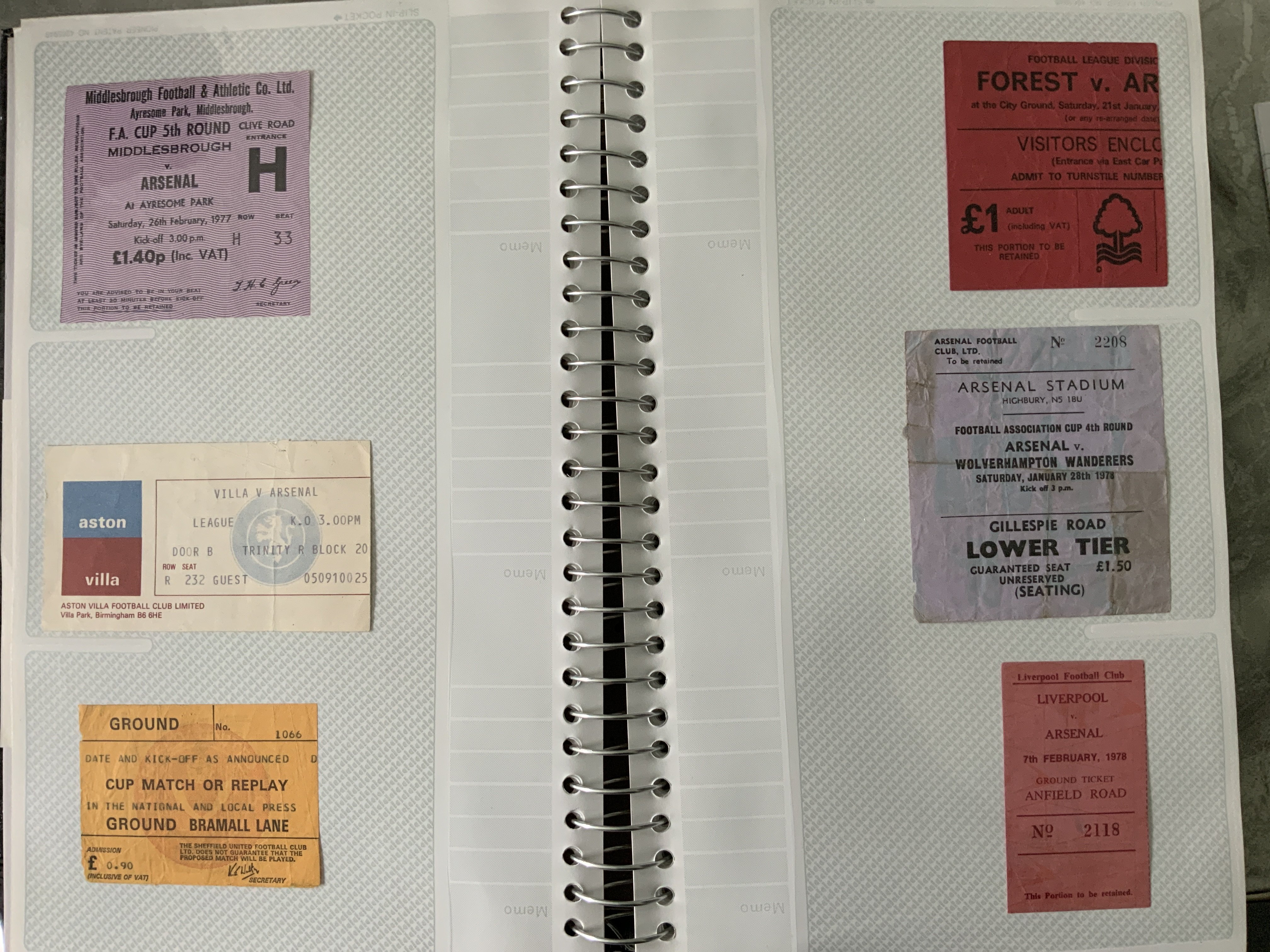 Arsenal Football Tickets: Home and away from 1968 to 1989 in mainly very good condition. Includes first match defending their title home v Chelsea on 14 8 1971. (est 300)