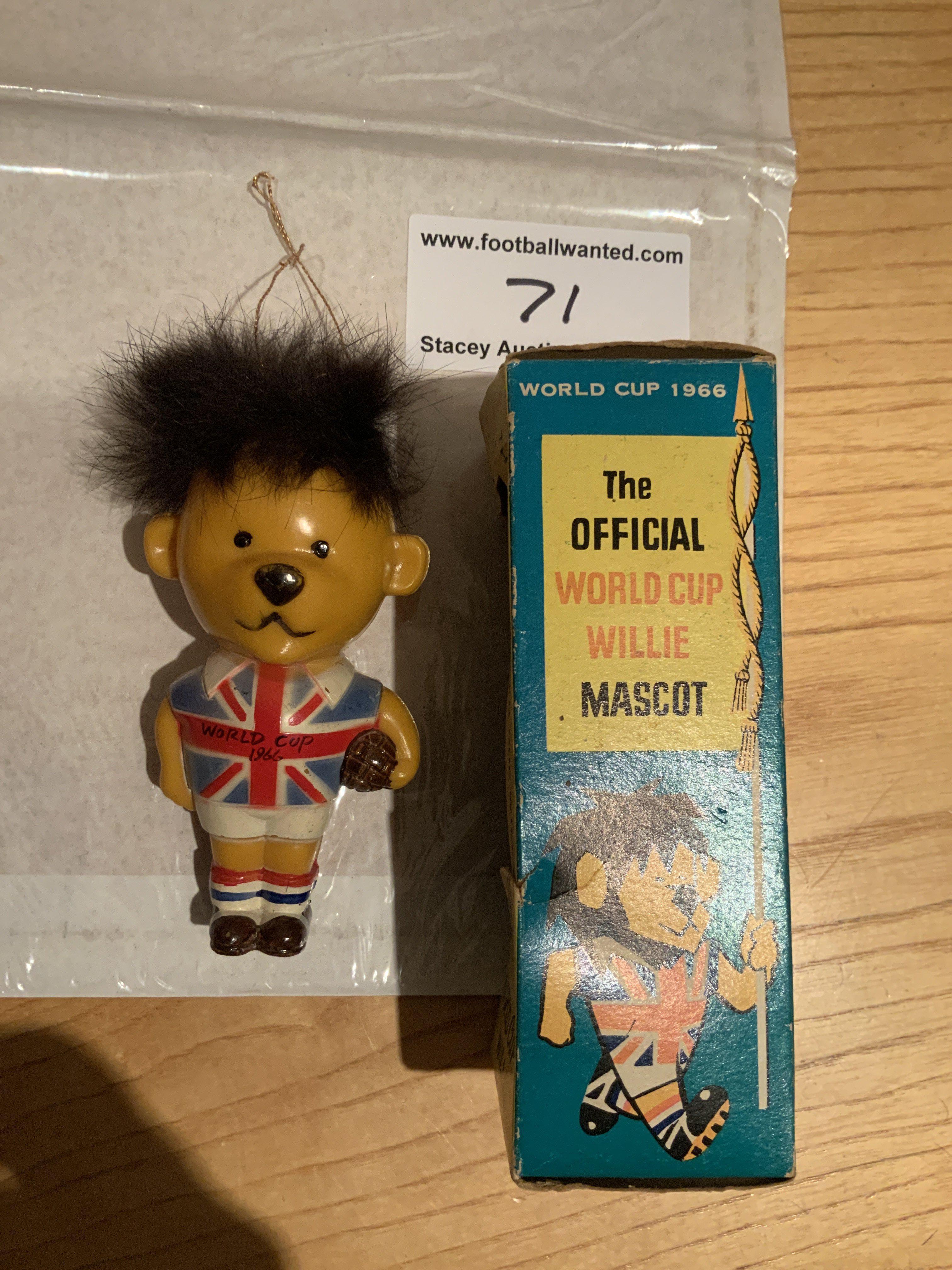 Rare 1966 World Cup Willie Boxed Figure: Box states World Cup Willie The Official Mascot. Plastic figure made in Hong Kong for hanging on car mirror etc looks unofficial to us but was made in the day and is incredibly rare.