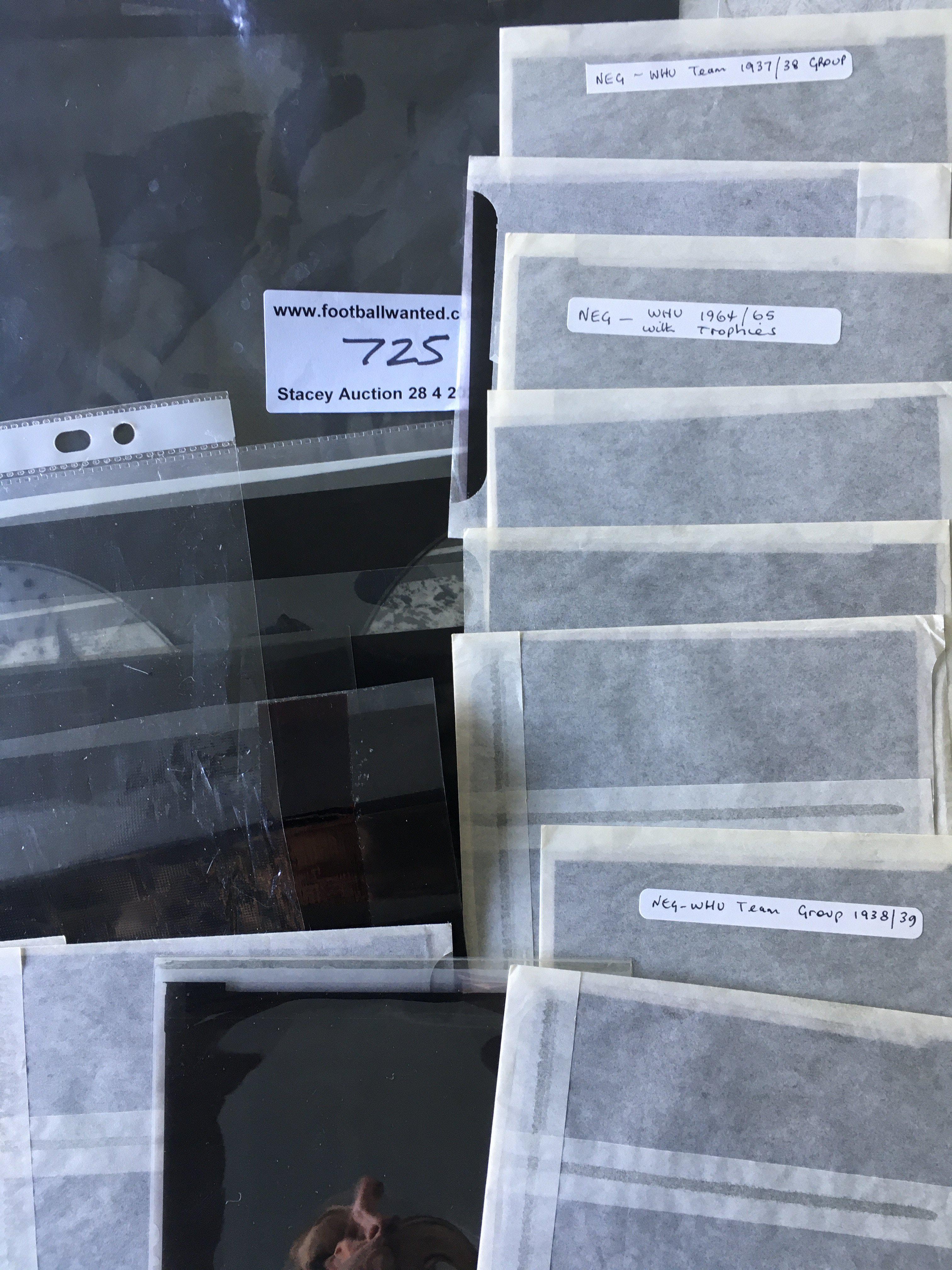 West Ham Photo Negative Pre War Team Group Photos: 11 small negatives to include team groups from 36/37 37/38 + 38/39. C/W a few other larger negatives mainly pre war.