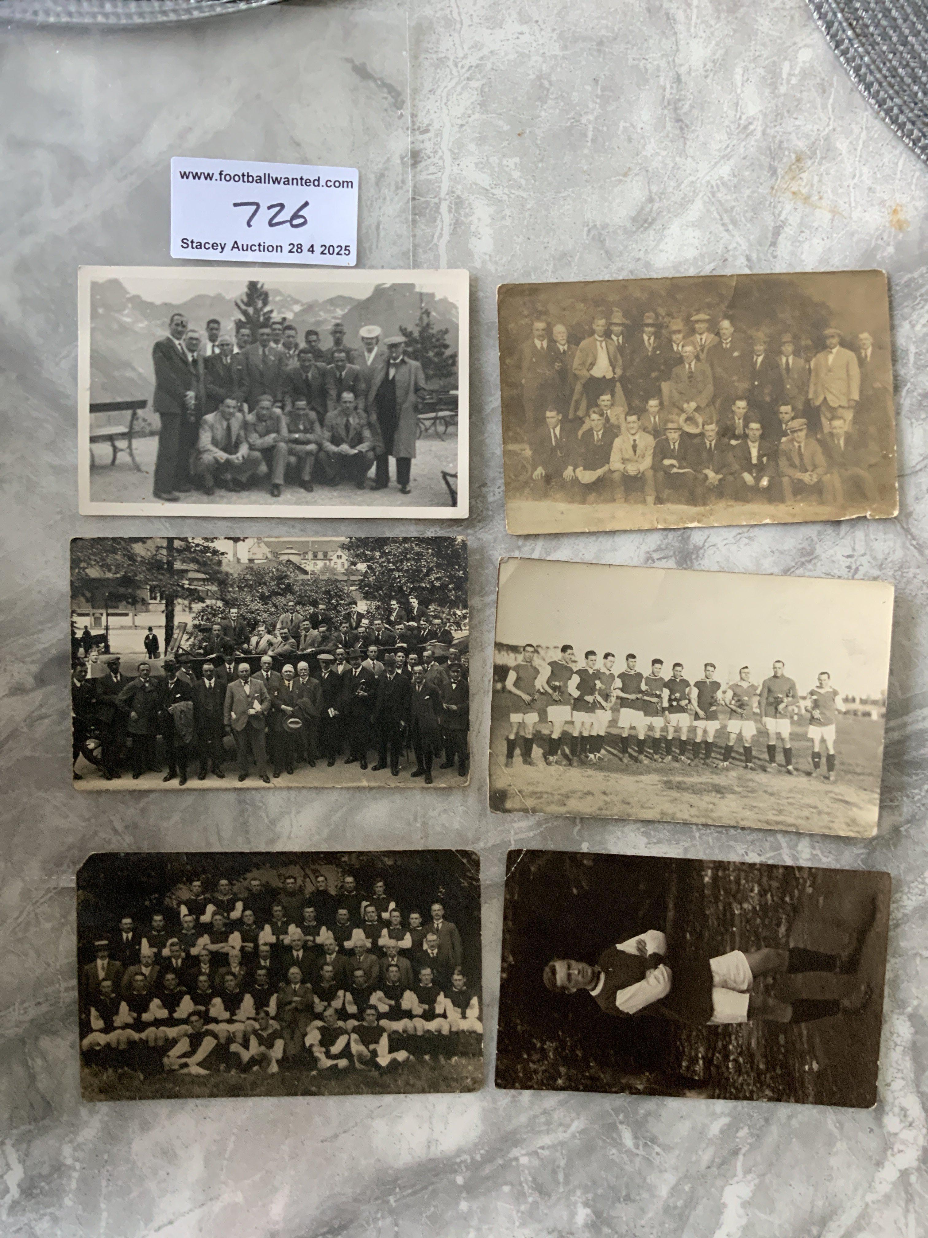 West Ham Pre War Football Team Postcards: Five team groups some on European tours and an individual player. Great pictures in fair condition. (6)