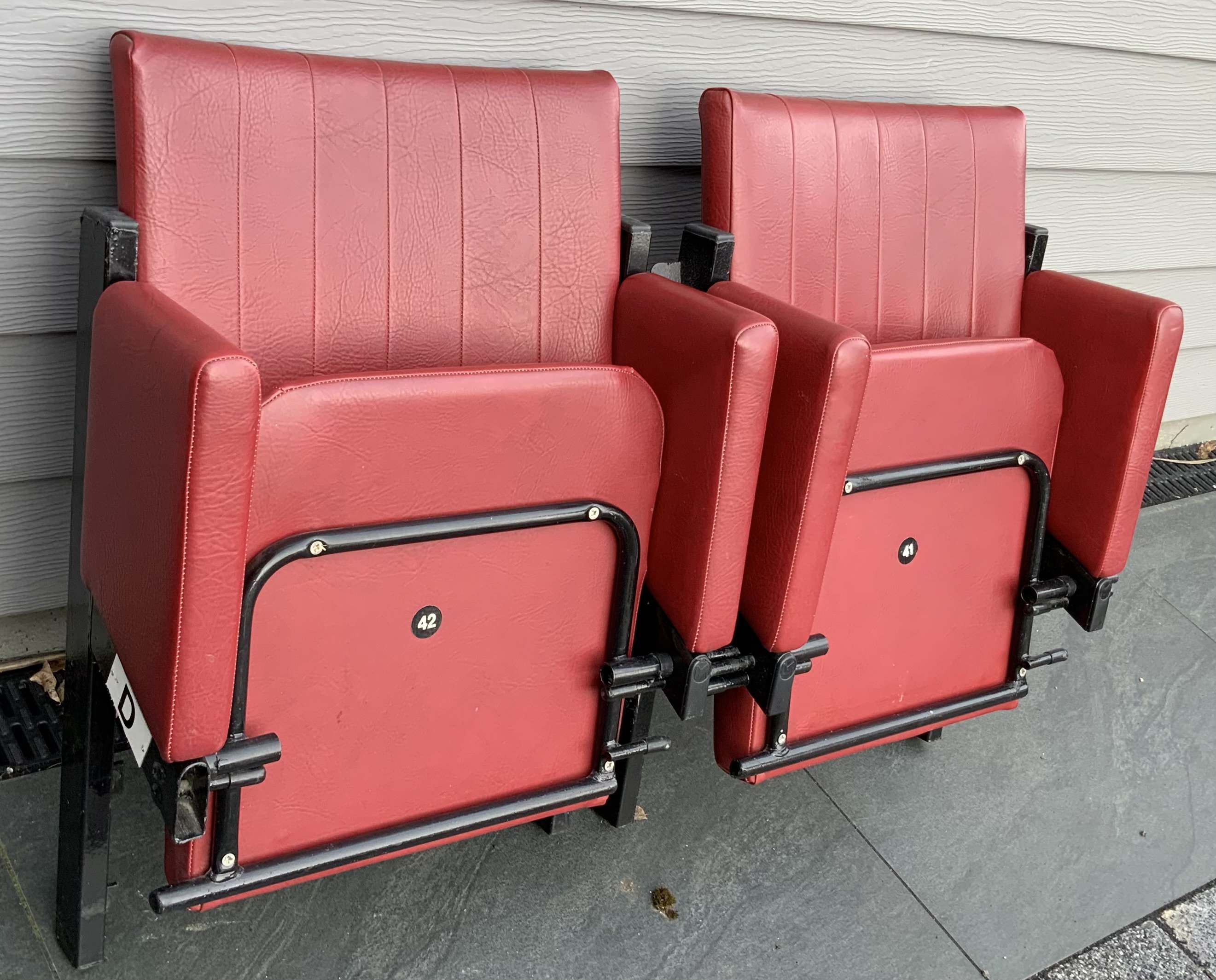 West Ham Upton Park Directors Box Seats: Two quality padded front and backed claret chairs with consecutive numbers removed from the Boleyn Ground after its demise in 2016. Would just simply need attaching to something at rear with all metalwork still intact.