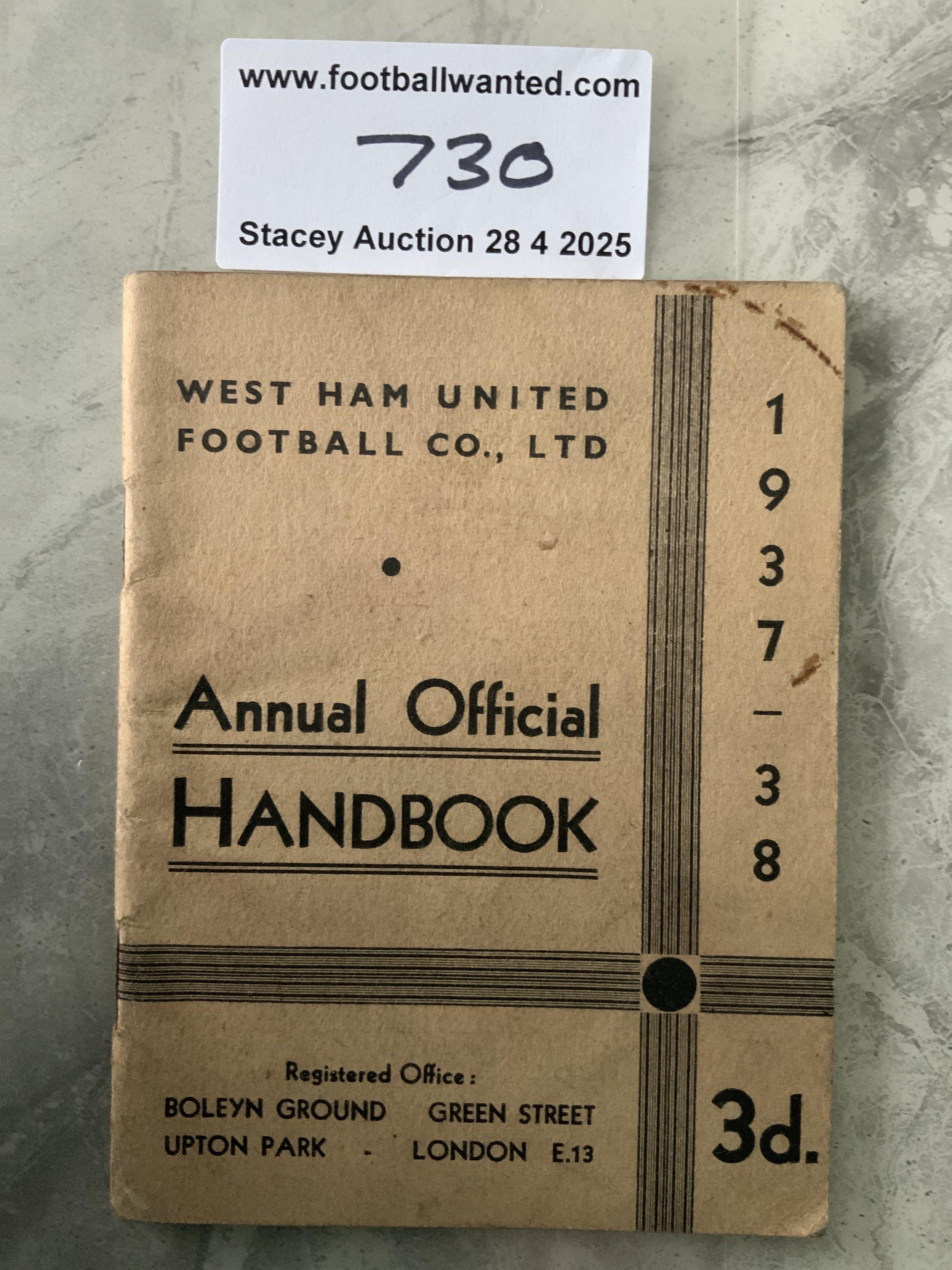 37/38 West Ham Football Handbook: Very good condition with couple of marks to cover. No writing.