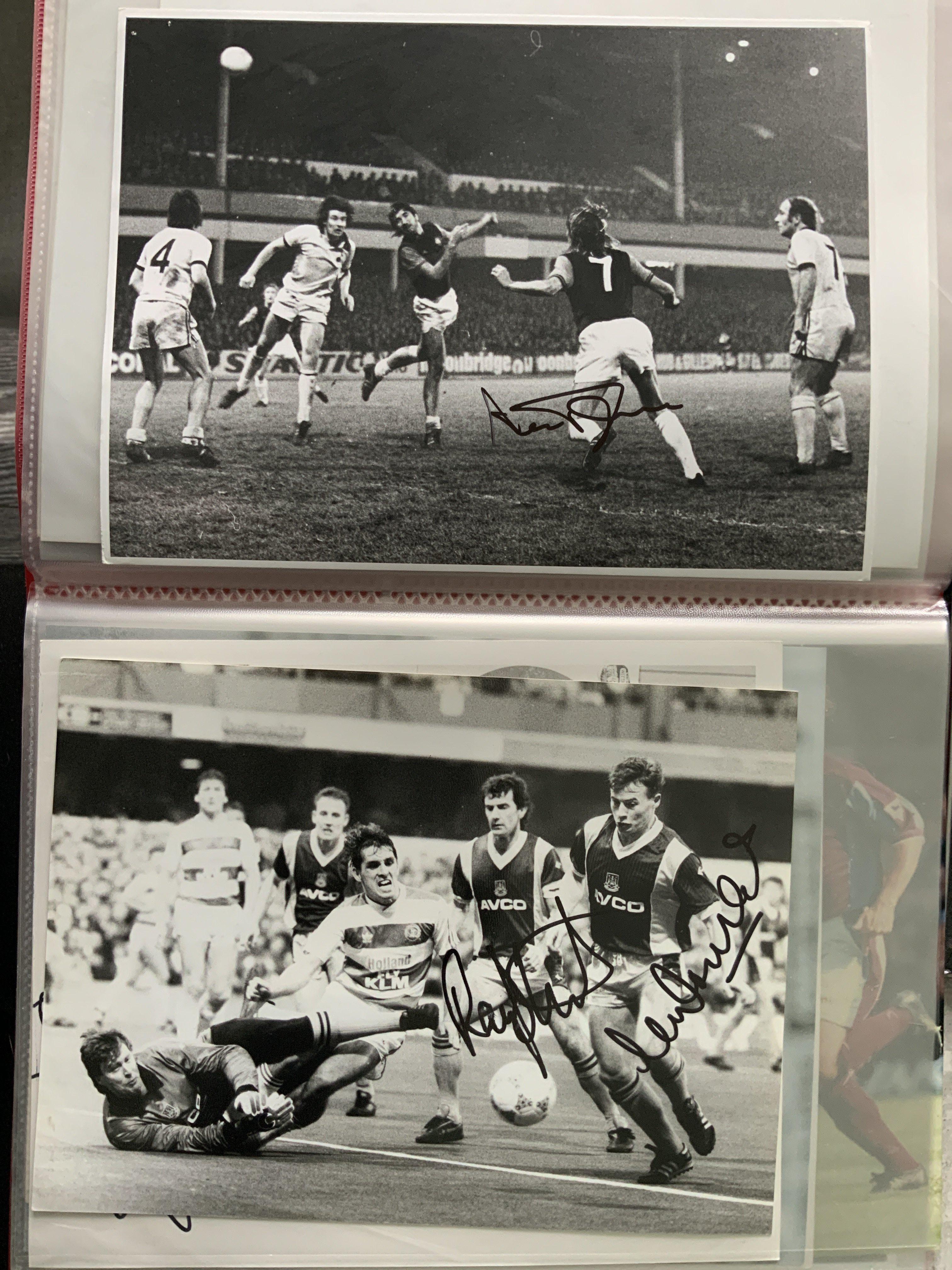 West Ham Signed Football Photos: 40 photos many with press stamps to rear from the 60s to the 90s. 33 autographs to include Bonds Boyce Stewart Di Canio and Goddard. (40)