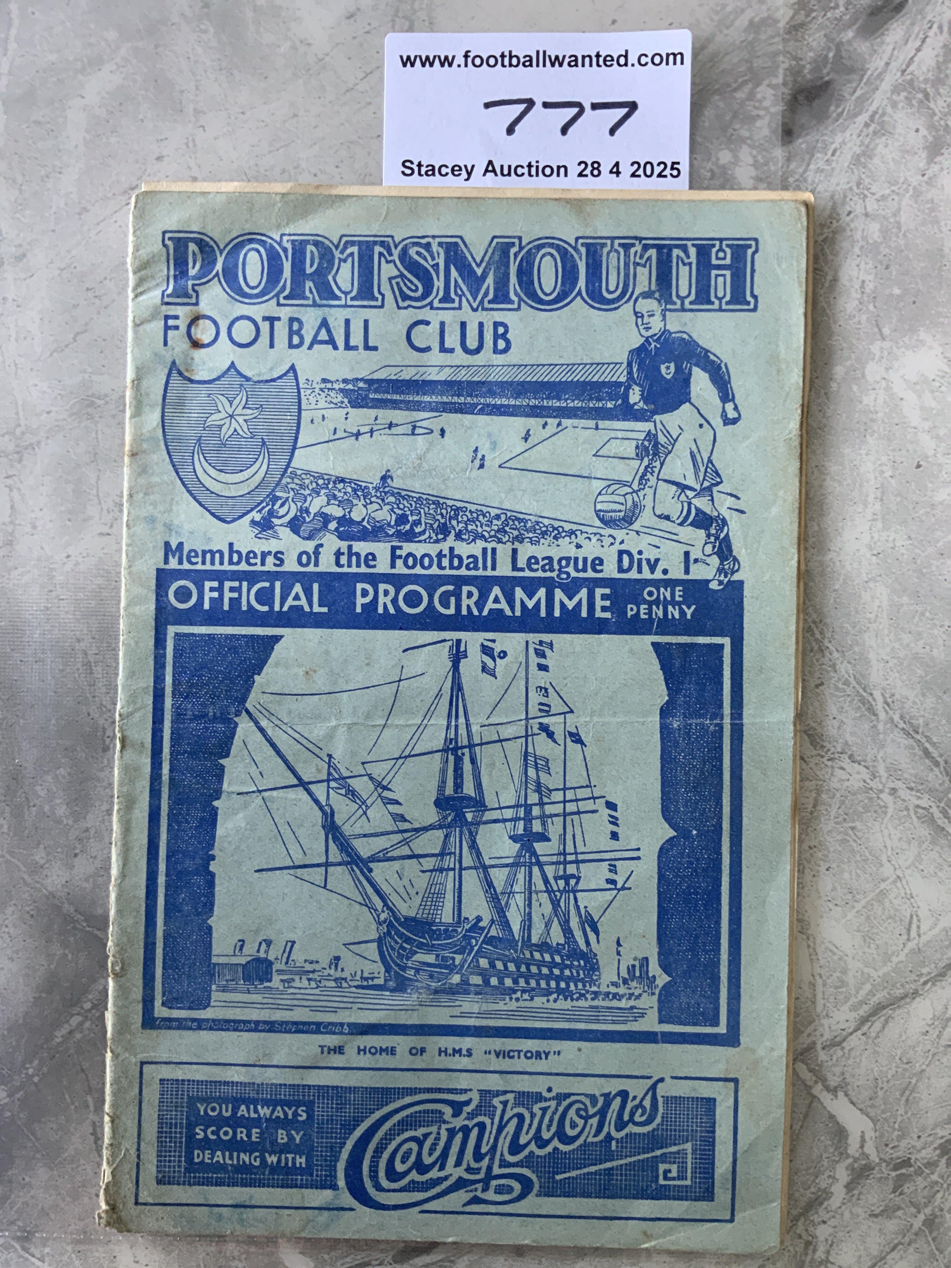 38/39 Portsmouth v West Ham FA Cup Football Programme: From Pompeys cup winning run. Rusty staples making centre page loose. Fold more visible to rear. Fair condition with no team changes.