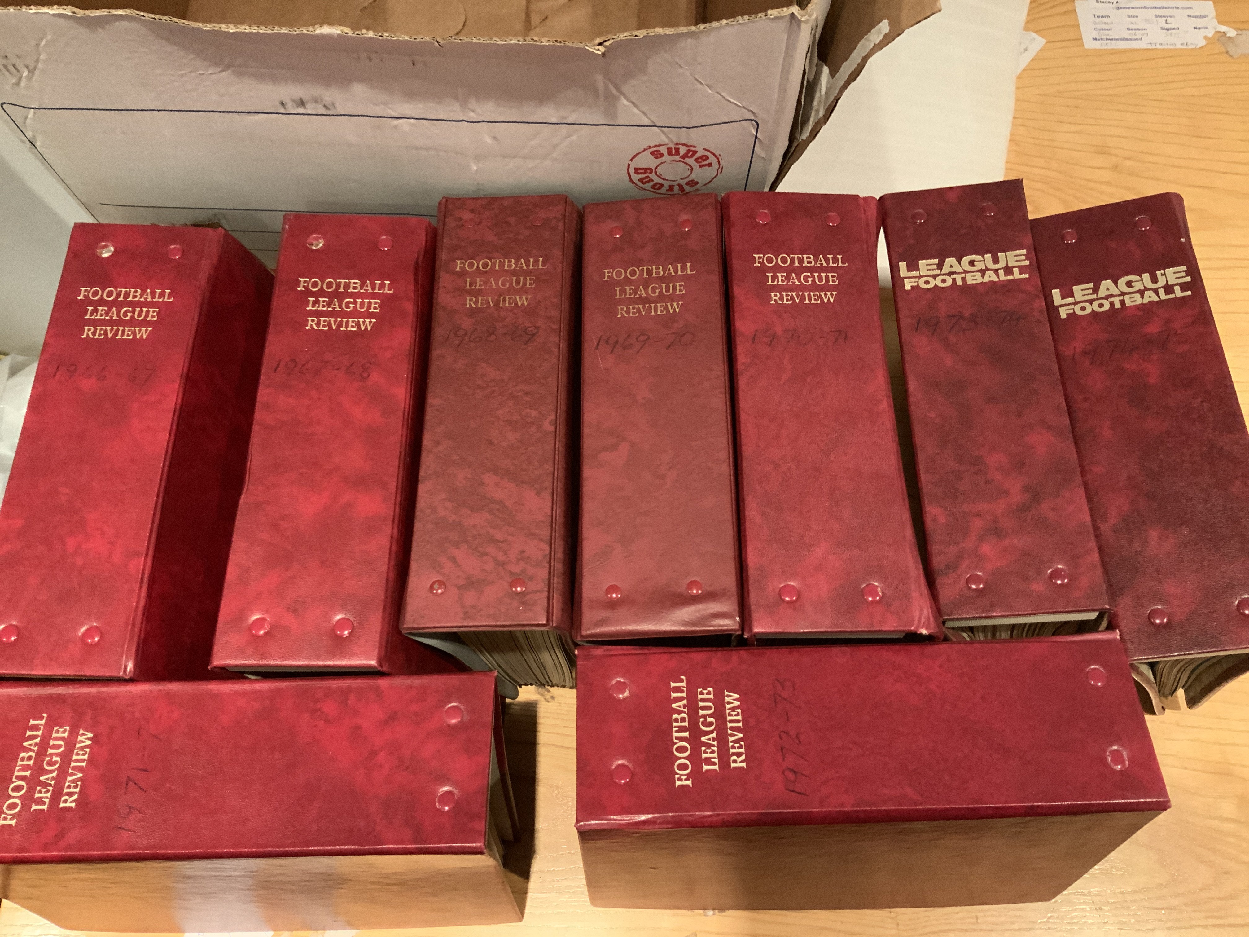 Football League Review Complete Bound Magazines: Housed in 9 original binders the complete run of the magazine in its entirety from 66/67 to 74/75. Excellent.