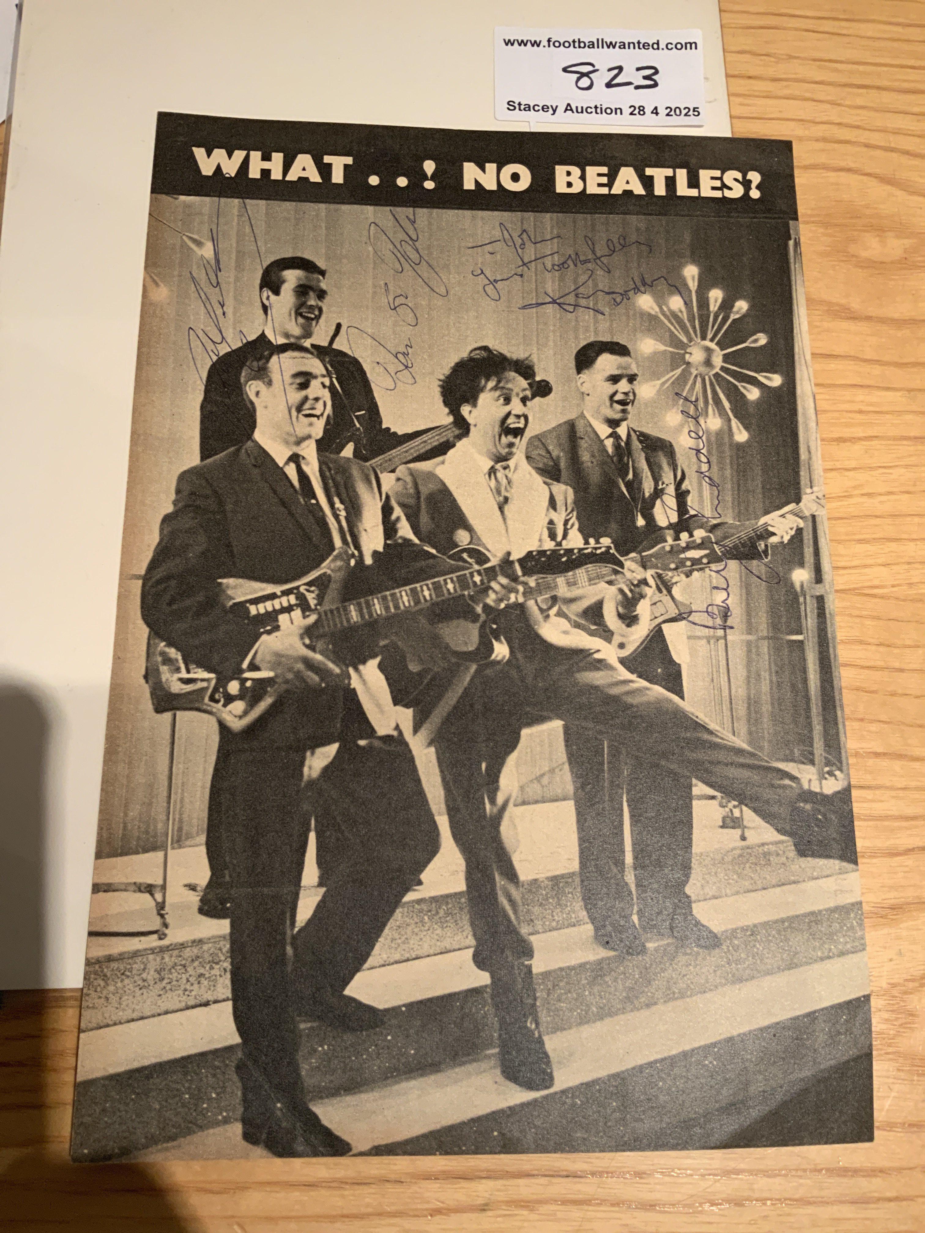 Liverpool + Ken Dodd Signed Picture: Full size magazine picture of Ian St John Billy Liddell and Ron Yeats playing in a band with Ken Dodd. Liverpool players have signed without dedication and Doddy has written To John Yours Toothfully Ken Dodd.