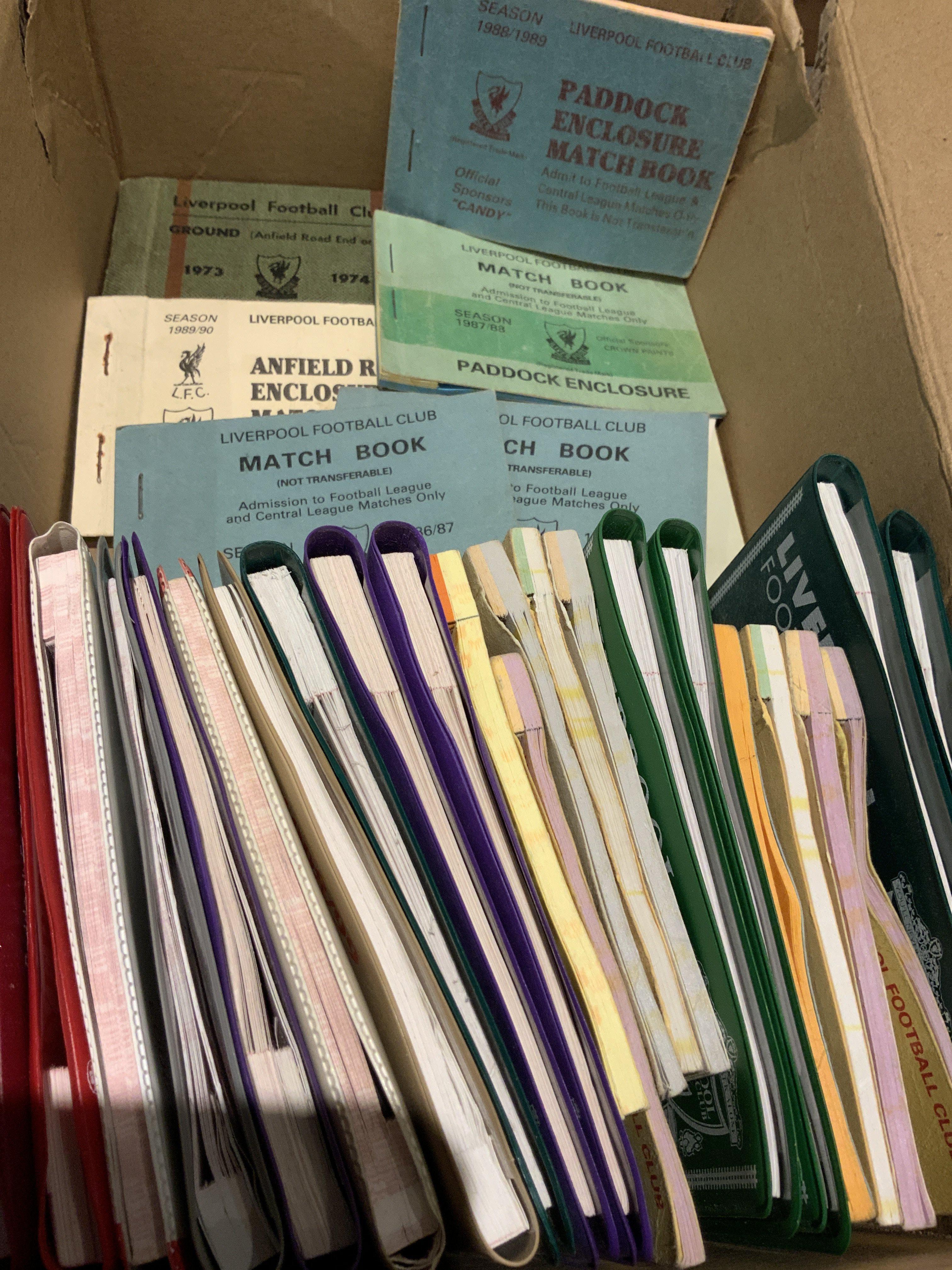 Liverpool Football Tickets: 37 season tickets from 73/74 and then a near complete run from 86/87 to 98/99 with some duplication. C/W 30 tickets from the mid 80s onwards to include big match.