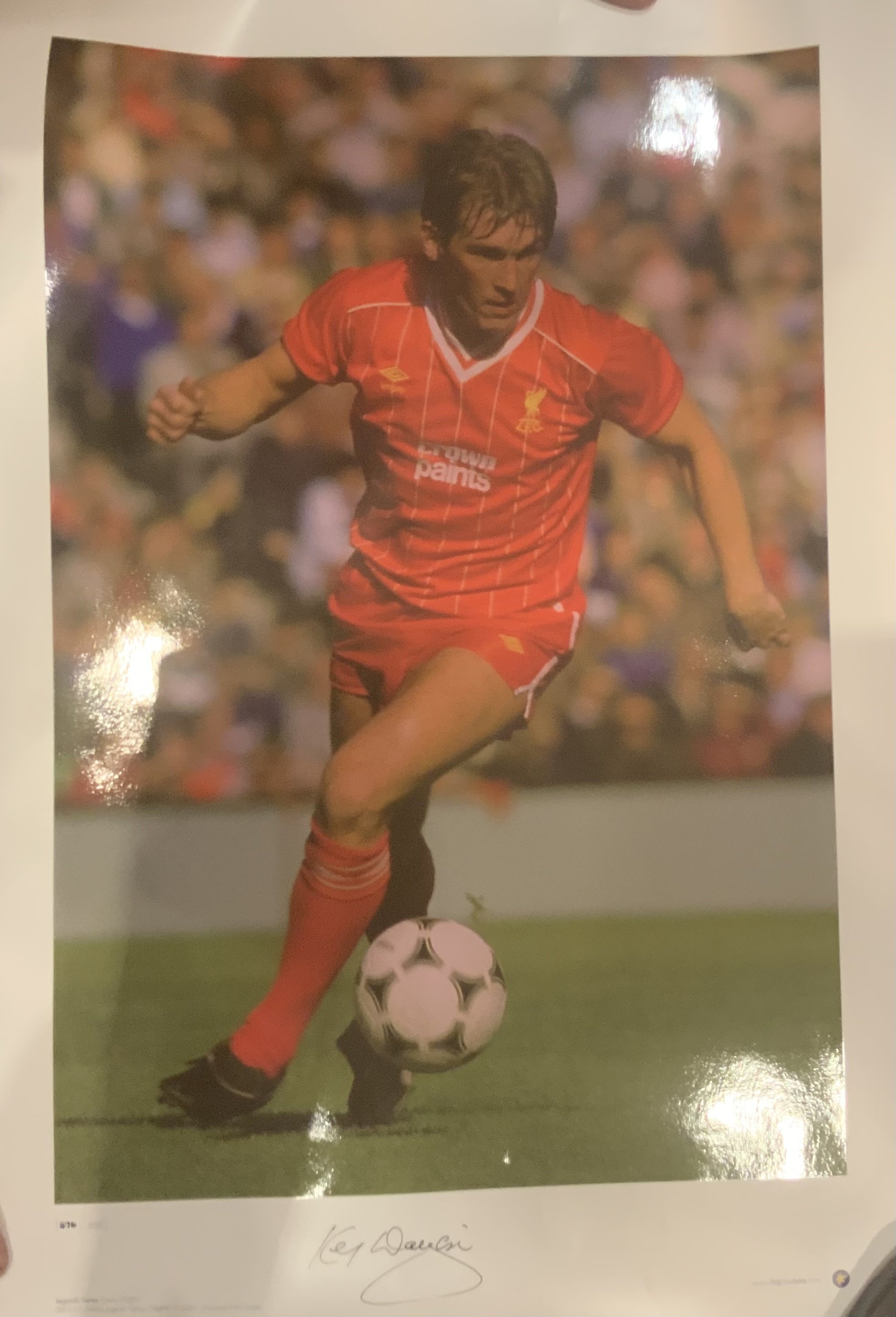 Liverpool Big Blue Tube Signed Football Prints: All measuring nearly 23 x 17 inches in excellent condition produced by the famous company with genuine autographs on prints of which there were print runs of only 500. Includes Rush Barnes Dalglish and McAllister. (4)