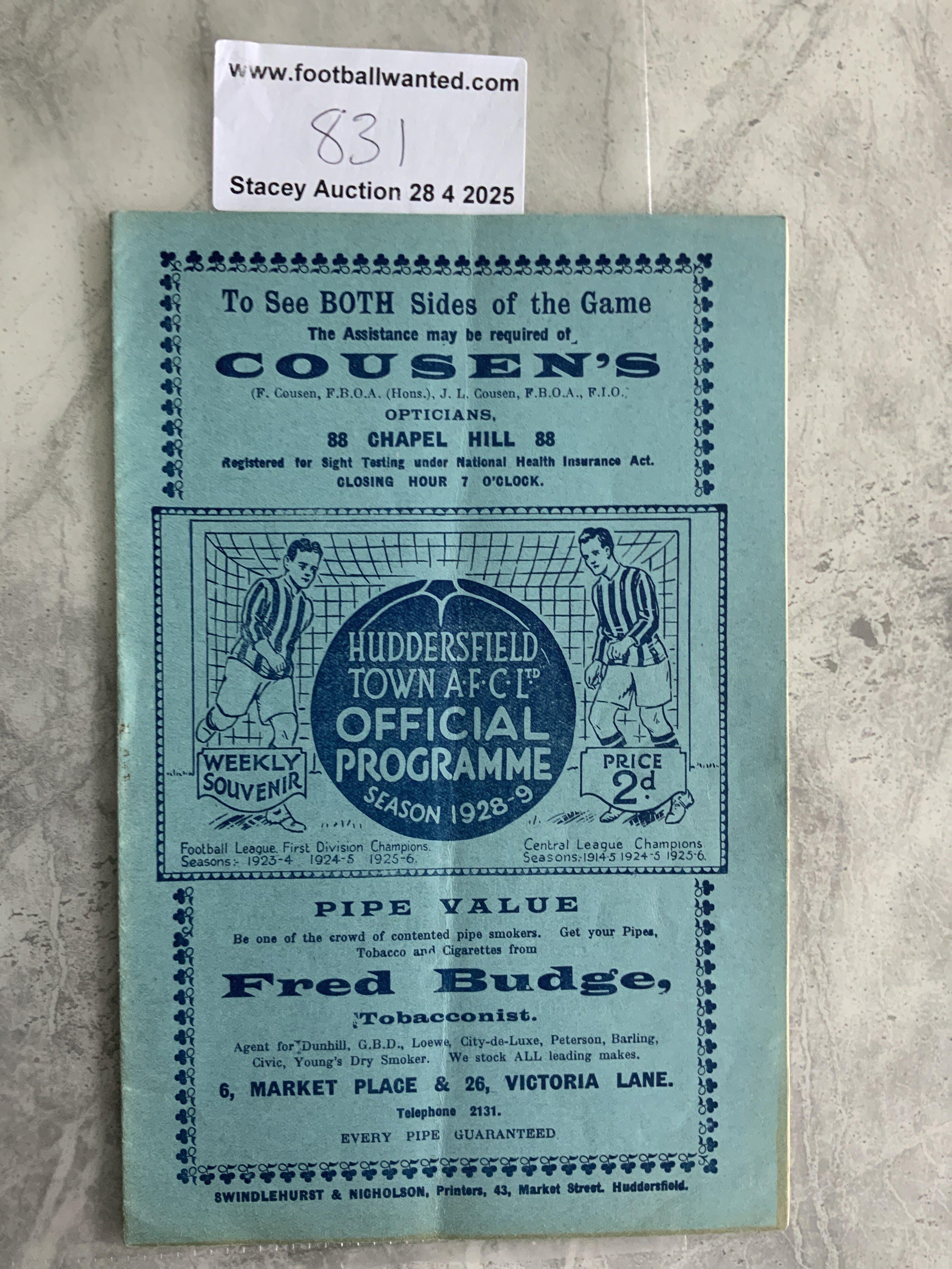 28/29 Huddersfield Town v Liverpool Football Programme: Very good condition programme dated 10 4 1929 with no team changes. We are not sure if this is a friendly or a re arranged first division fixture which is more likely.