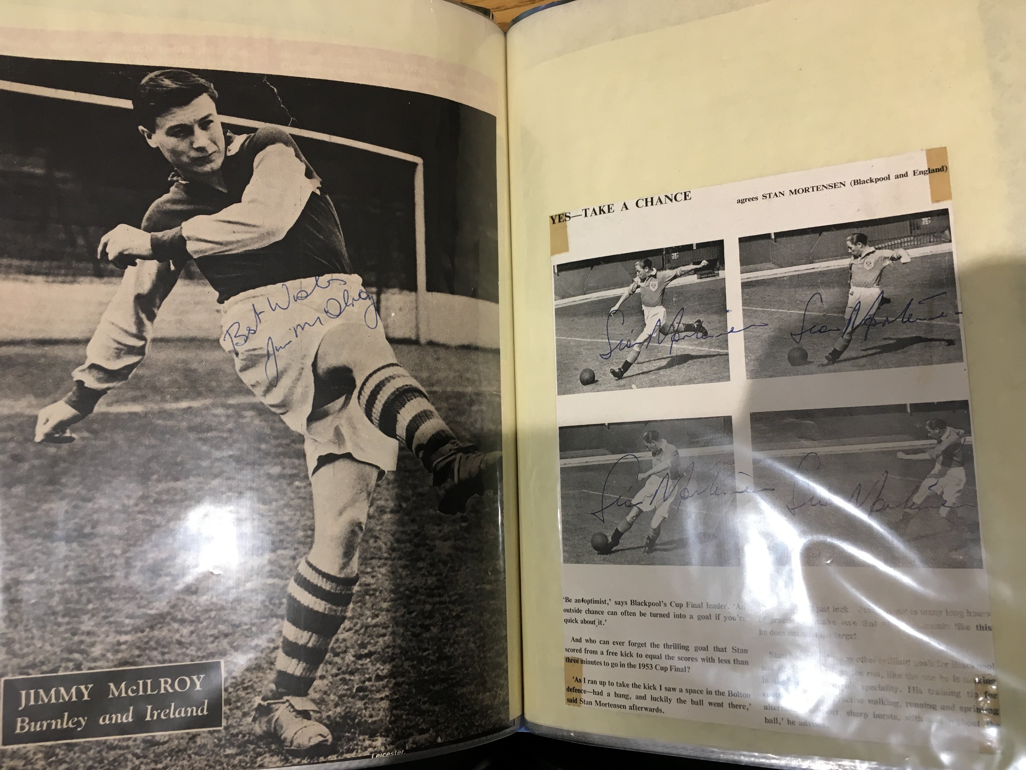 Signed Football Photo Collection: Majorly are large photos with about a third being large magazine pictures. Lots of 50s 60s and 70s players plus signed team groups and more. Autographs include Bonetti Ball Clough Scanlon Finney Gregg Hunt Sammels Mortensen Milne Crerand Trautmann and Banks. Team groups include Burnley 59/60 x 6, Sheffield United 68/69 fully signed and Manchester City 54/55 x 7. Must be 200 items with possibly 300 autographs.