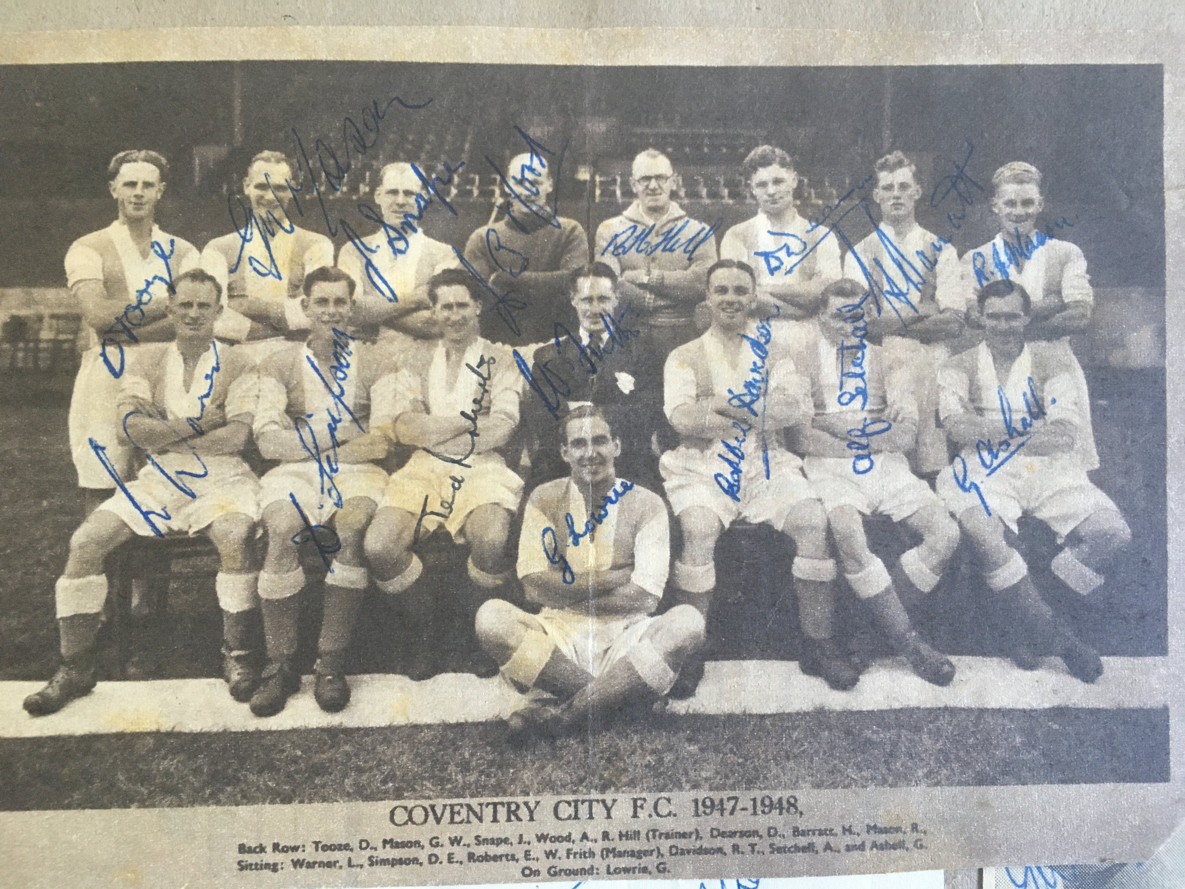 1940s Signed Football Scrapbook: Covering seasons 46/47 + 47/48 to include team group magazine pictures stuck into book and signed by complete Queen of the South, Coventry City, Brentford plus page signed by cup holders Charlton, nice Arsenal and much more. (280+ signatures)