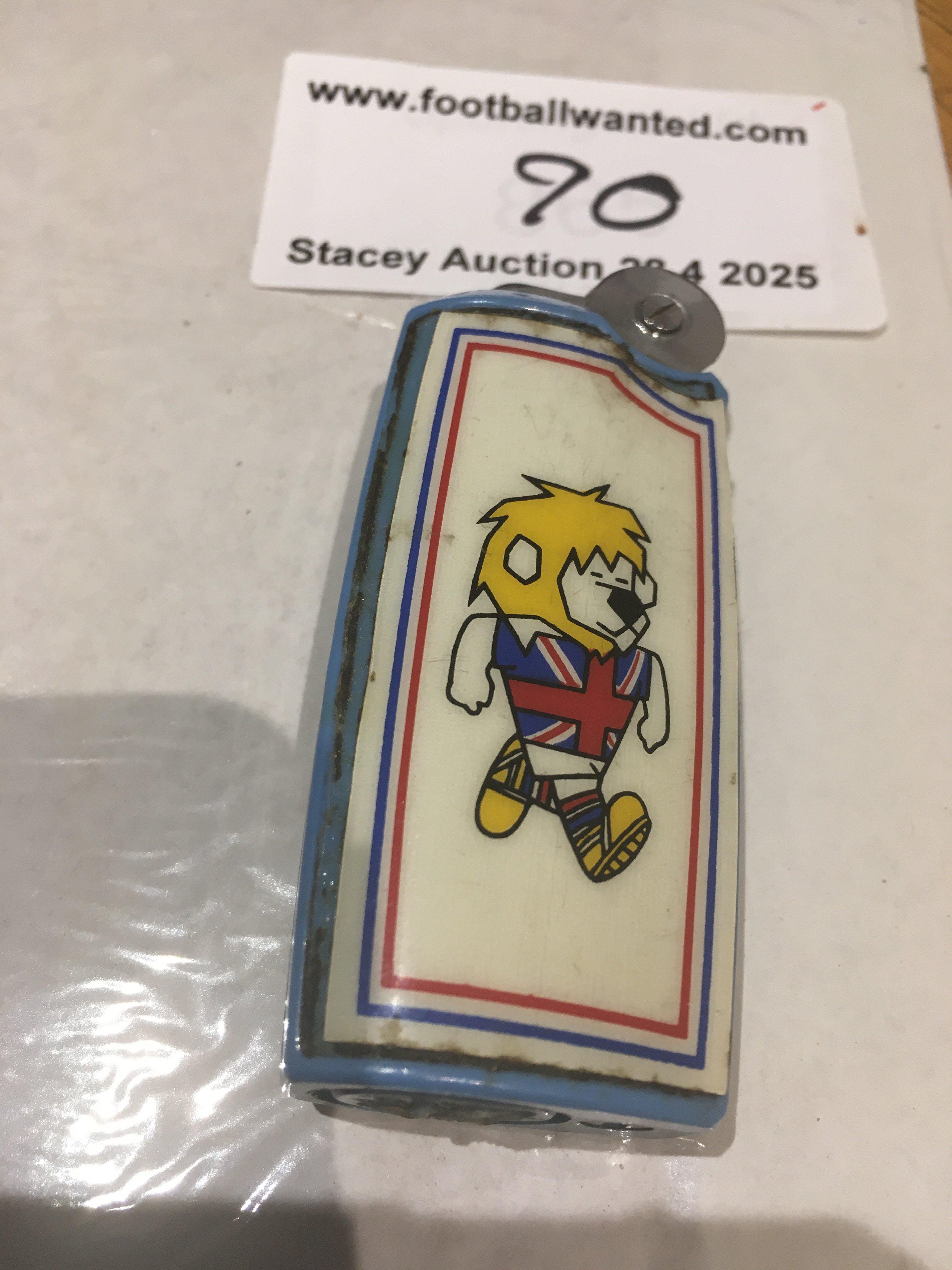 1966 World Cup Willie Football Lighter: Light blue plastic lighter with WC Willie one side and World Cup 1966 the other. Rare item which is untested.